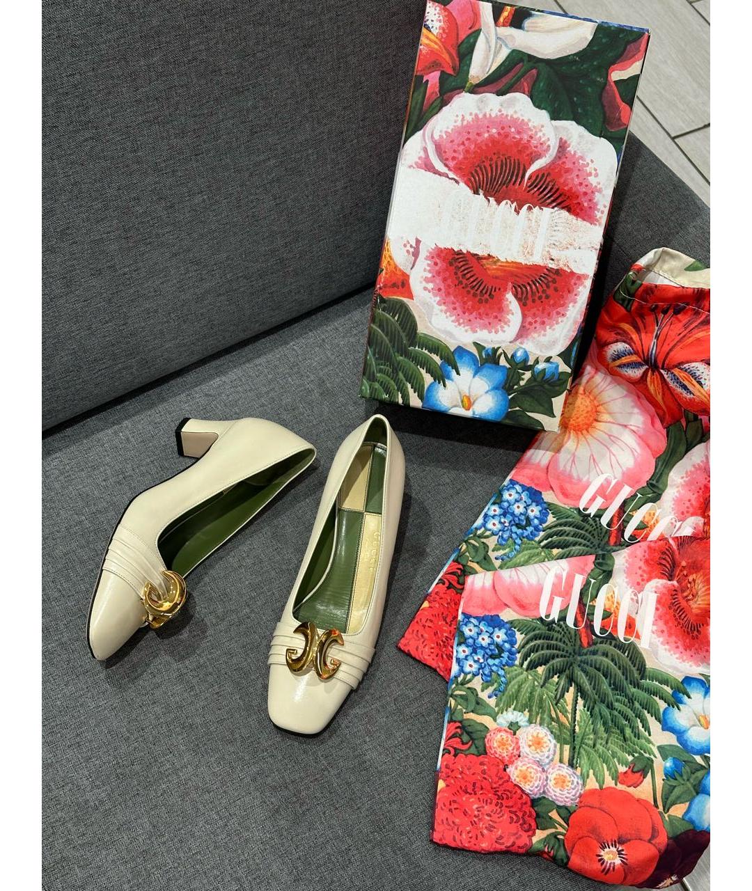 GUCCI Бежевые кожаные туфли, фото 8