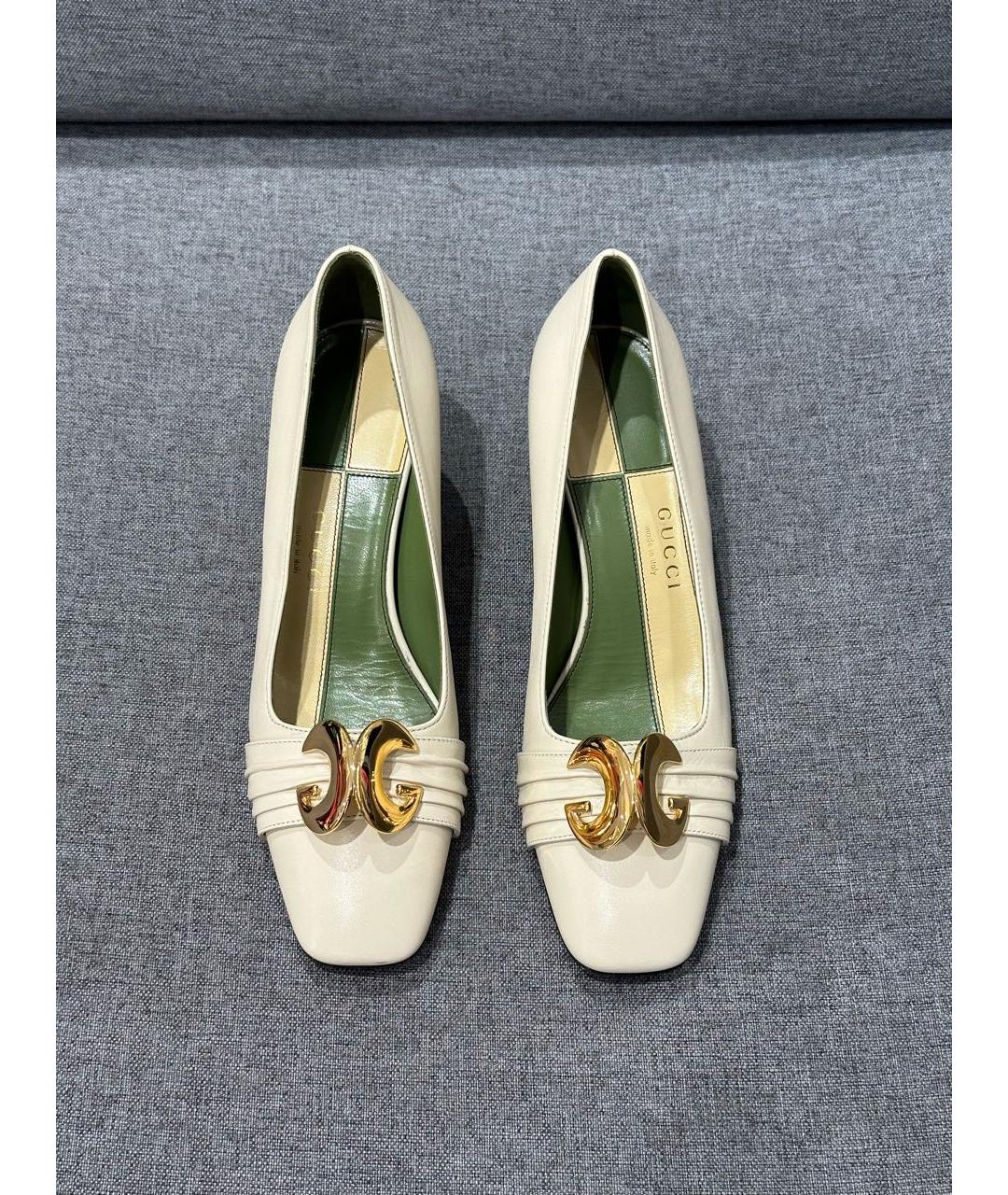 GUCCI Бежевые кожаные туфли, фото 2