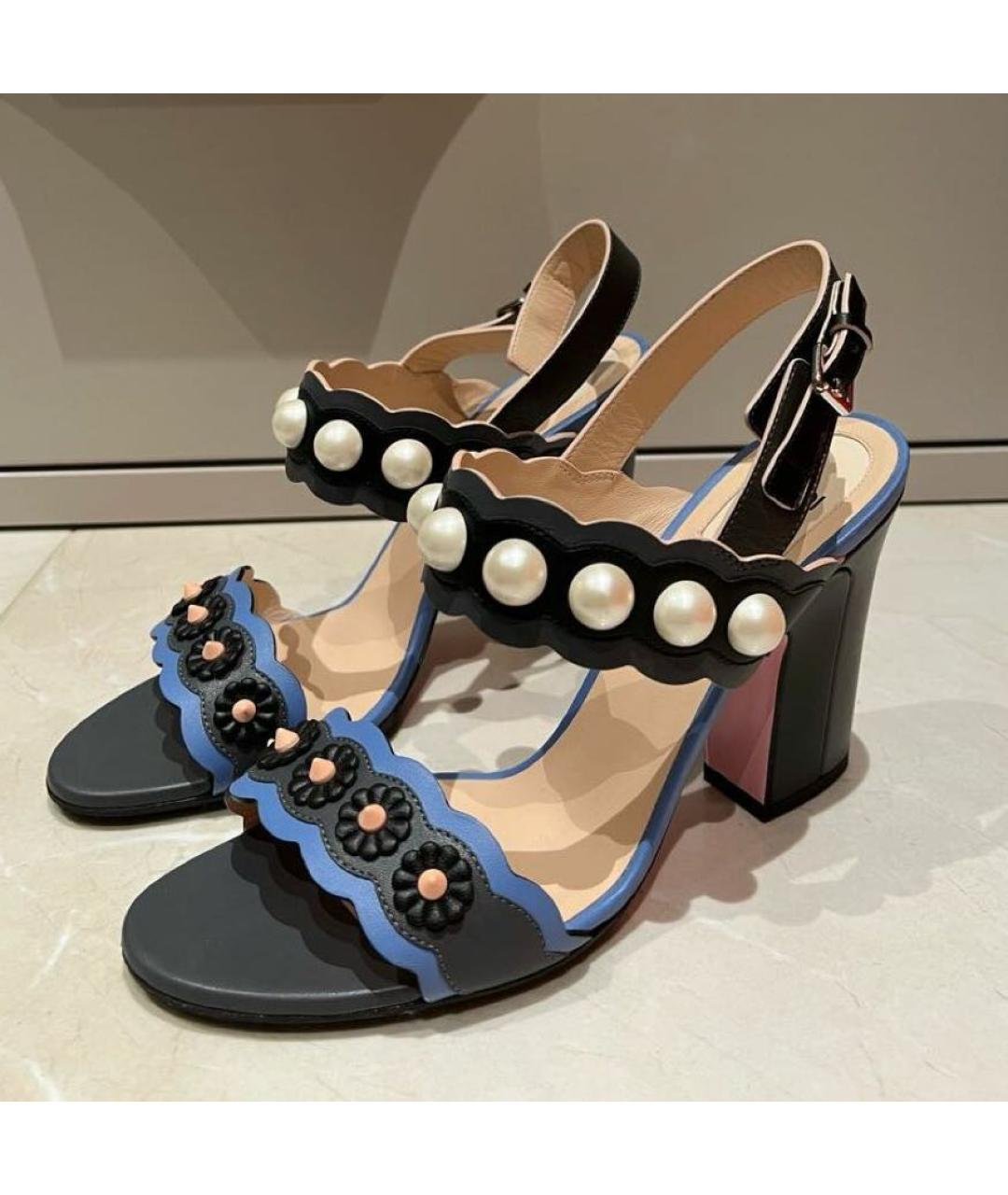 FENDI Синие кожаные босоножки, фото 3
