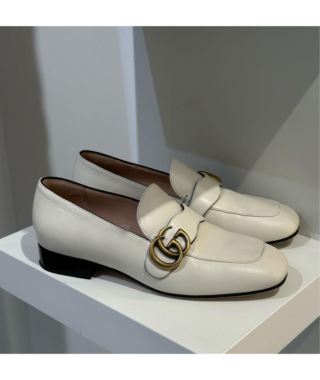 GUCCI Белые кожаные лоферы, фото 8