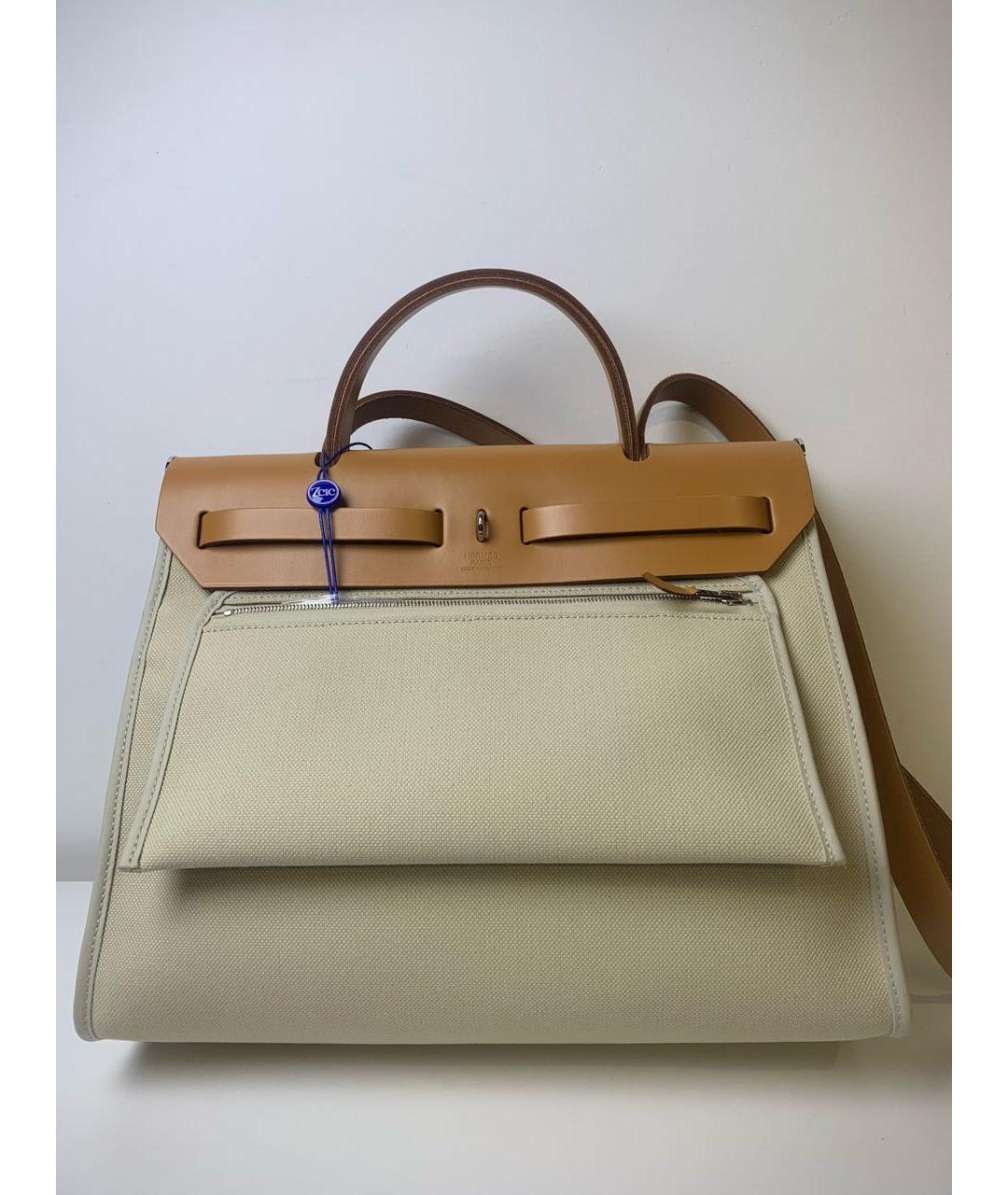 HERMES Бежевая тканевая сумка через плечо, фото 2