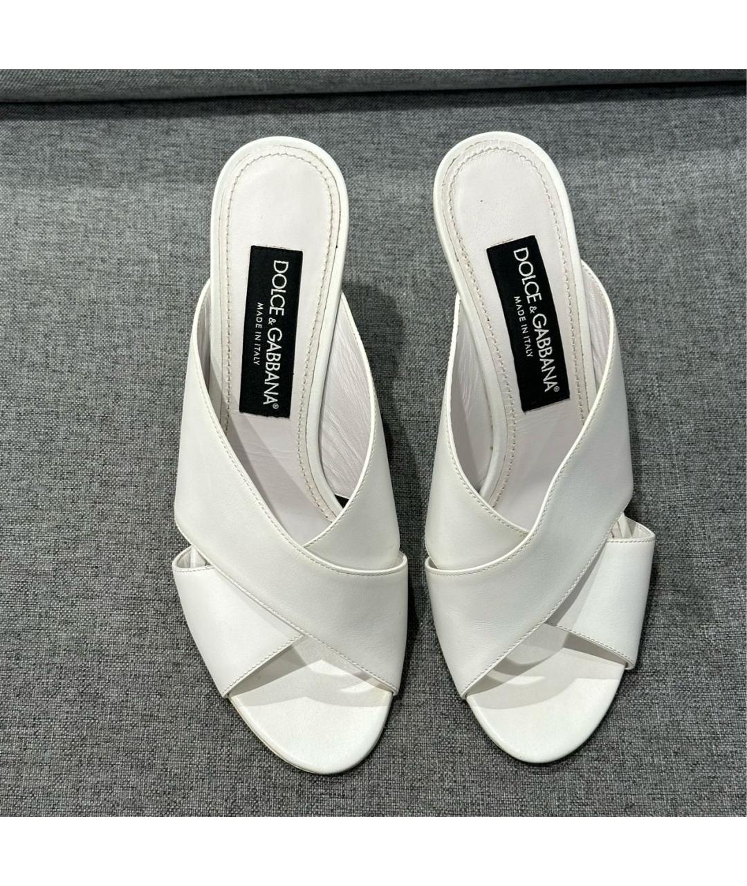 DOLCE&GABBANA Белые кожаные мюли, фото 3