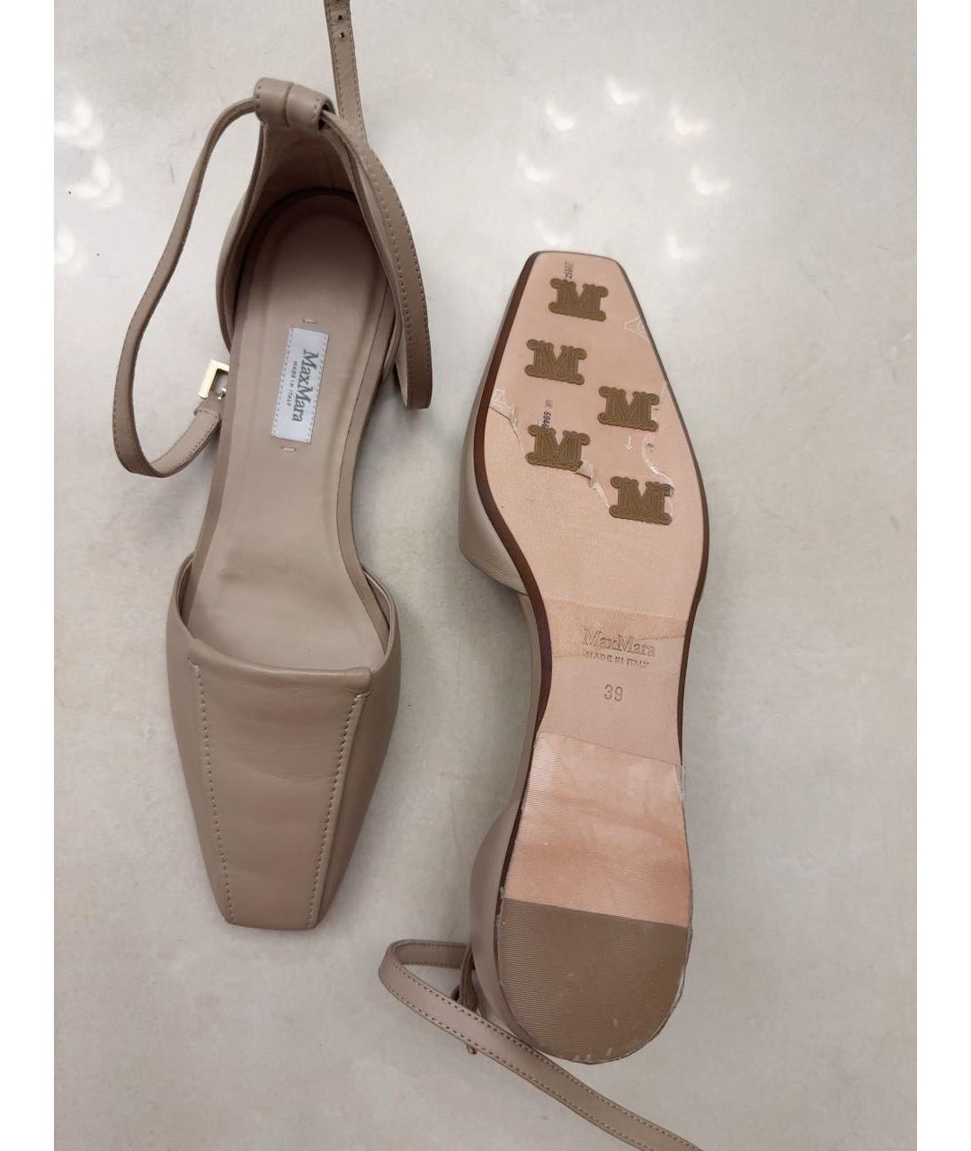 MAX MARA Бежевые кожаные балетки, фото 5