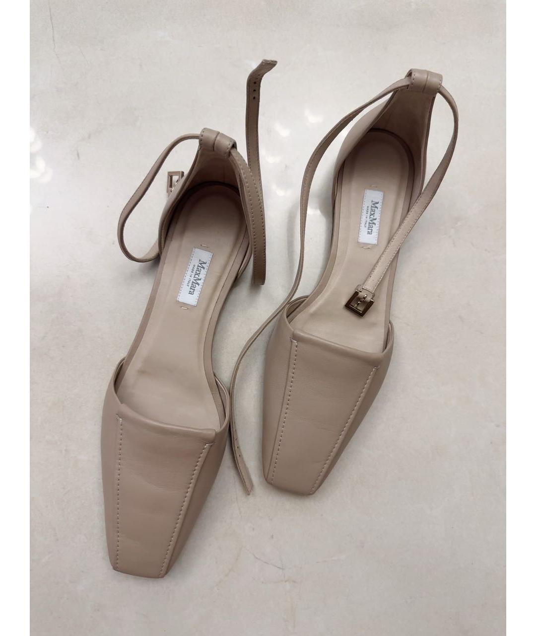 MAX MARA Бежевые кожаные балетки, фото 7