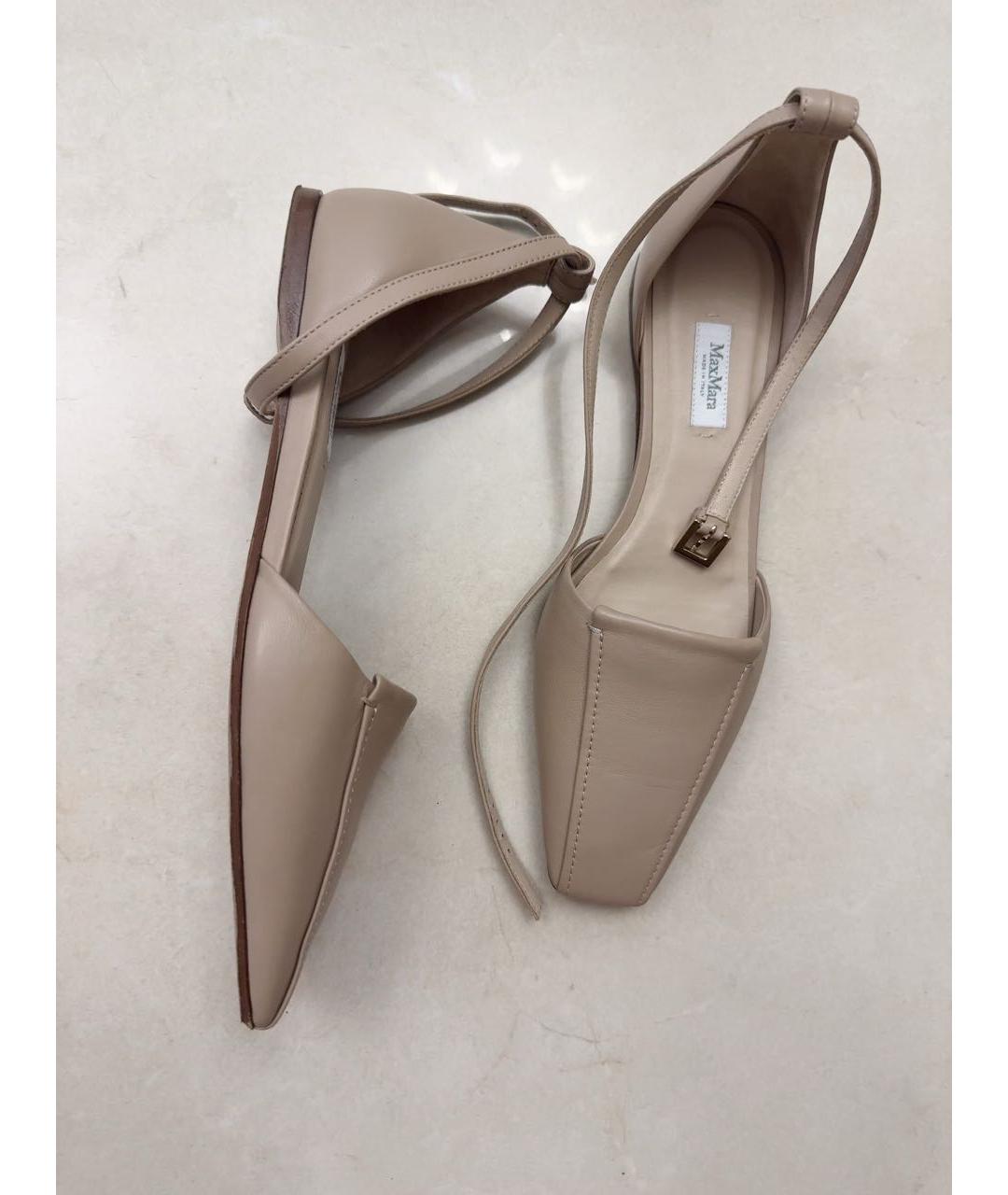 MAX MARA Бежевые кожаные балетки, фото 6