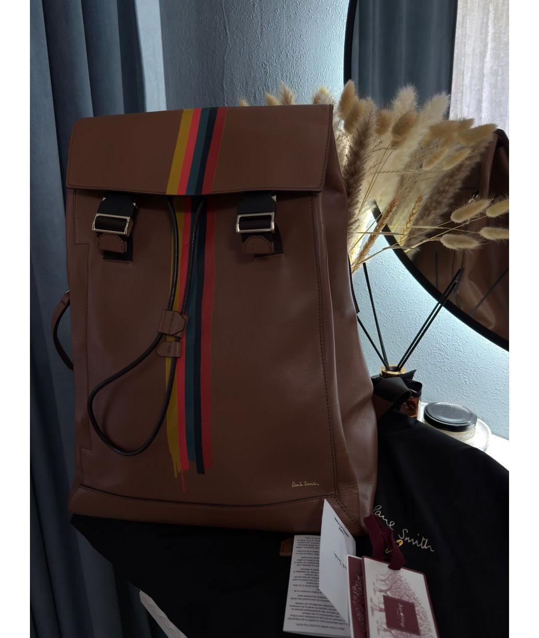 PAUL SMITH Коричневый кожаный рюкзак, фото 5