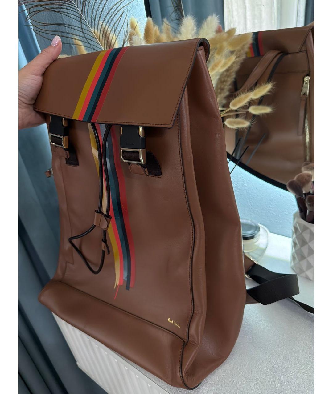 PAUL SMITH Коричневый кожаный рюкзак, фото 2