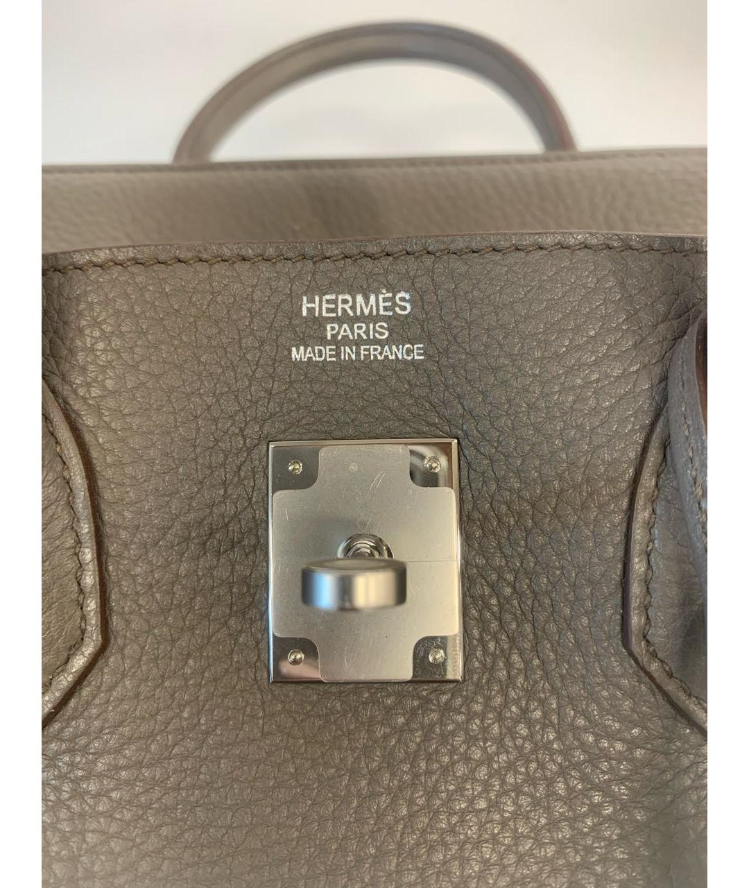 HERMES Серая кожаная сумка с короткими ручками, фото 7