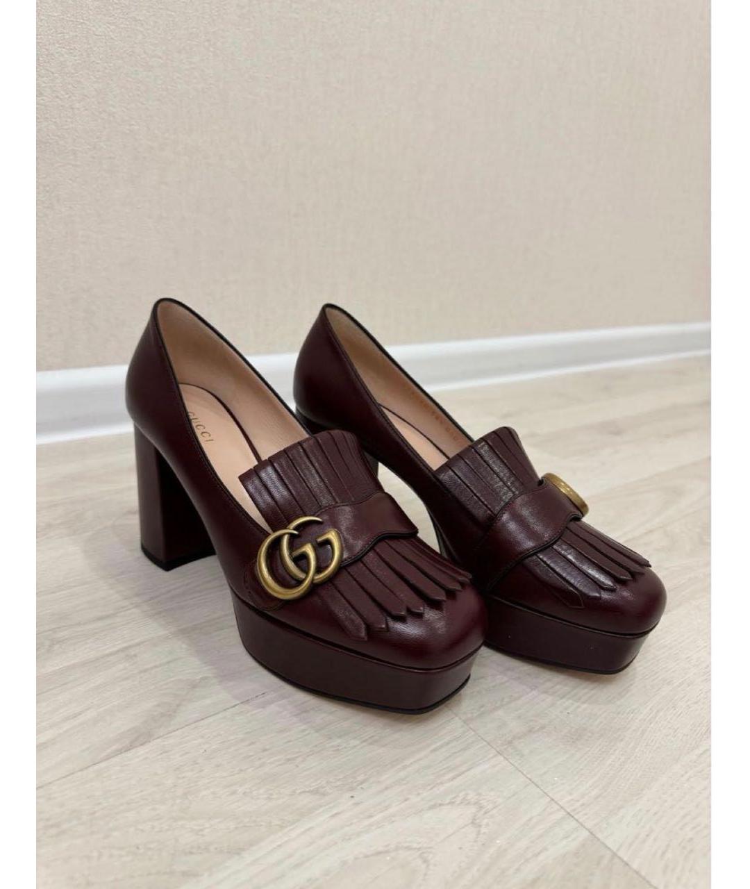 GUCCI Бордовые кожаные туфли, фото 2