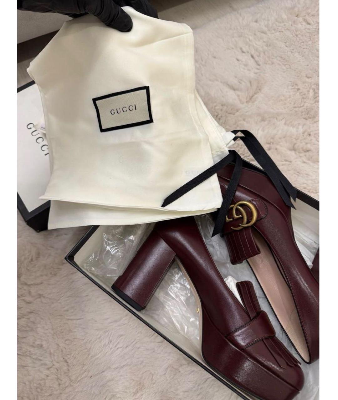GUCCI Бордовые кожаные туфли, фото 3