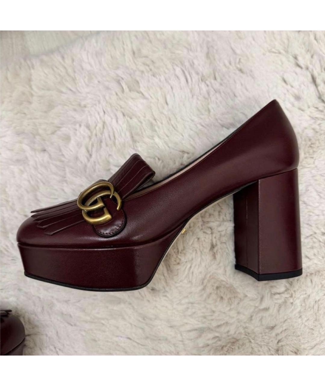 GUCCI Бордовые кожаные туфли, фото 8