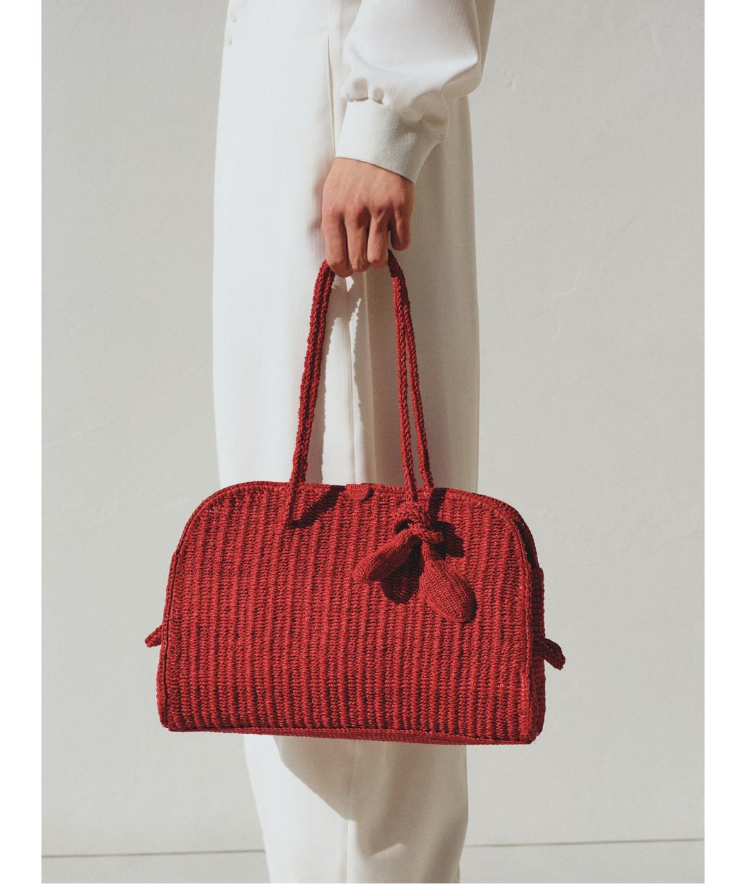 JACQUEMUS Красная плетеная сумка с короткими ручками, фото 3