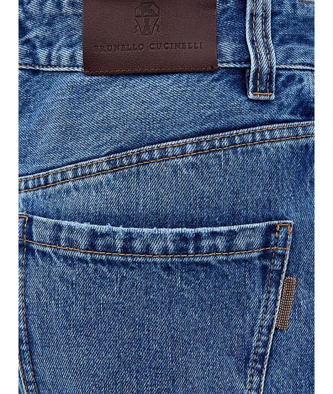 BRUNELLO CUCINELLI Синие хлопковые прямые джинсы, фото 4