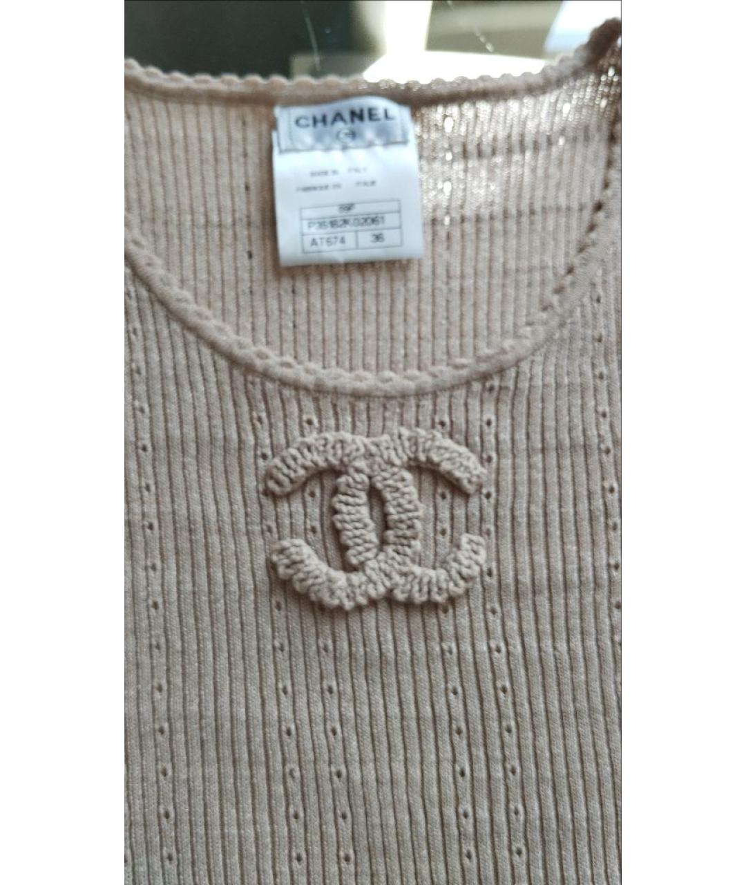 CHANEL Бежевая хлопко-эластановая футболка, фото 2