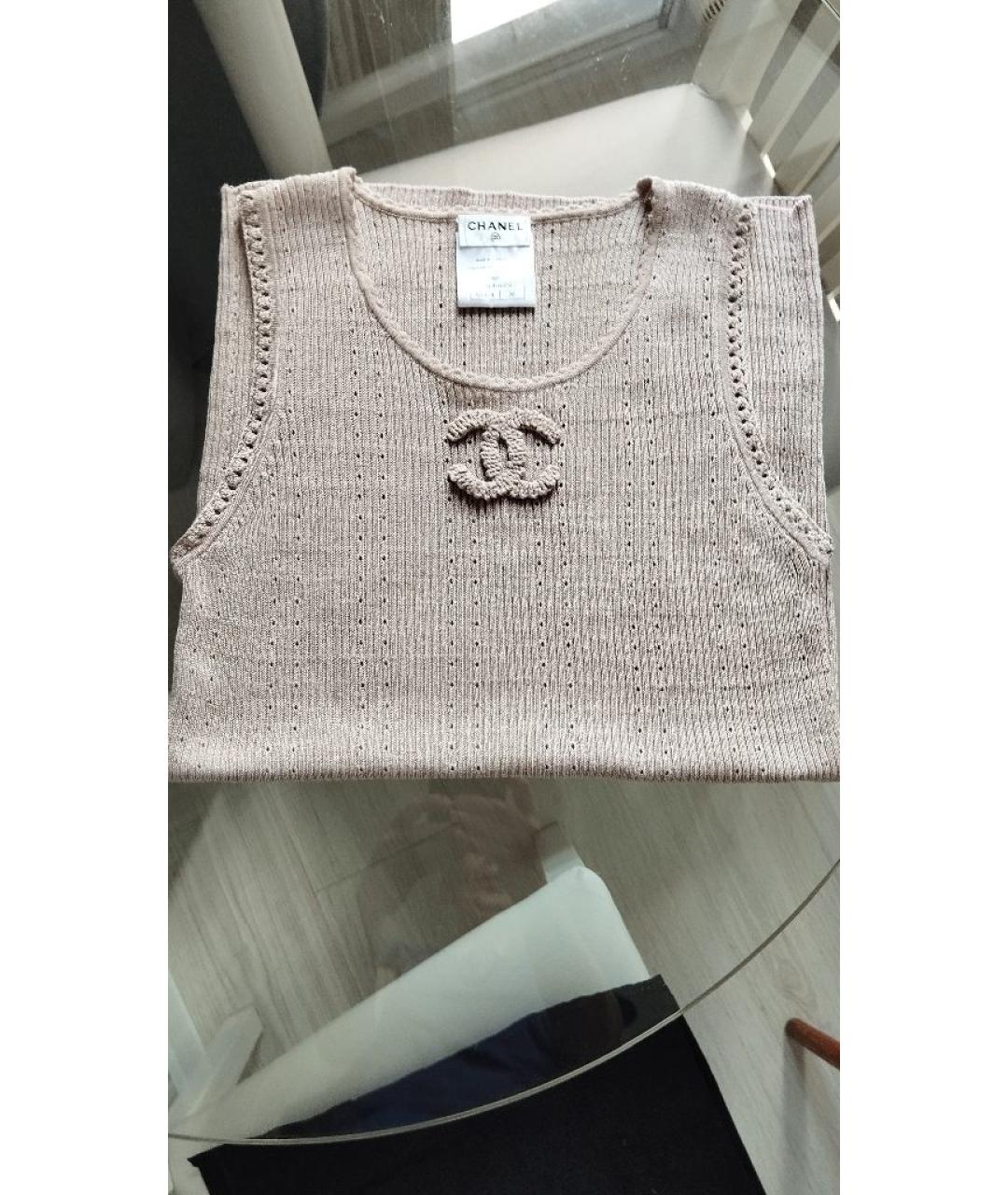 CHANEL Бежевая хлопко-эластановая футболка, фото 7