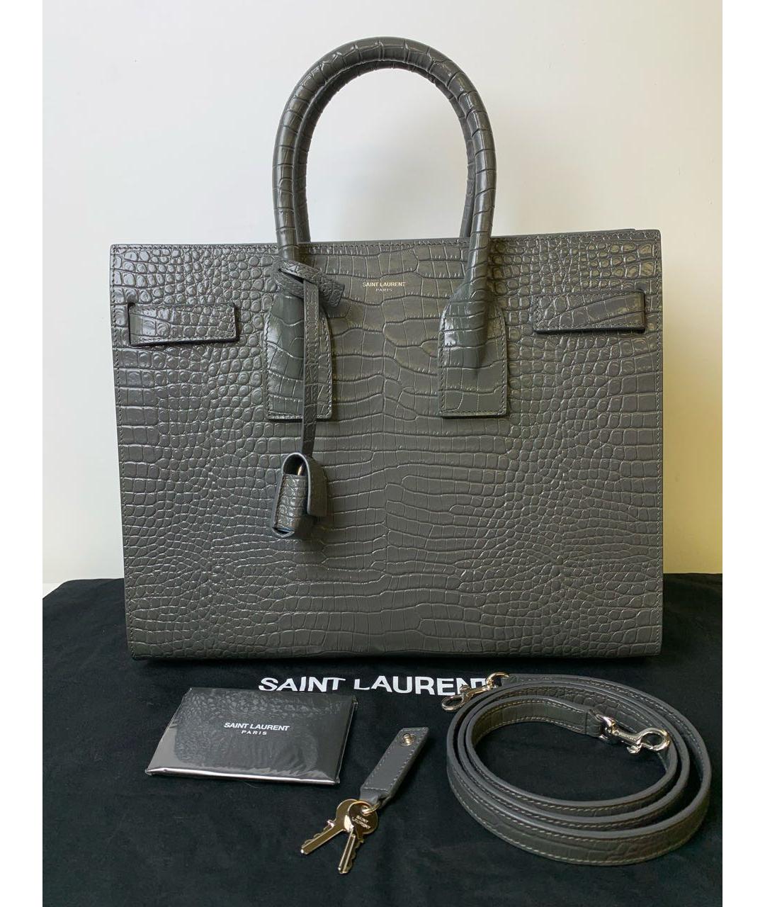 SAINT LAURENT Антрацитовая замшевая сумка с короткими ручками, фото 8
