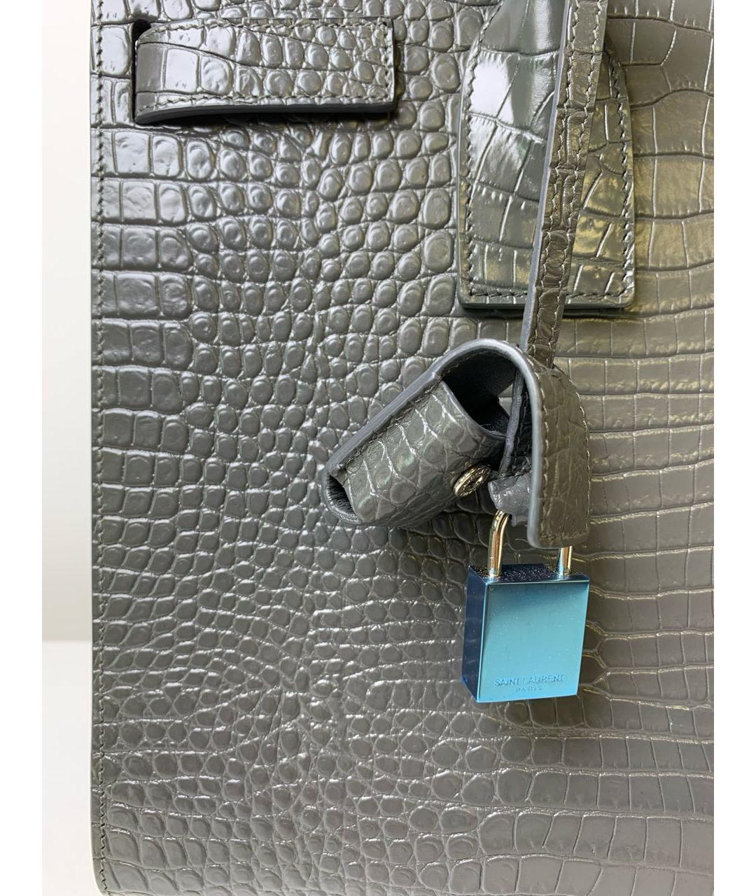 SAINT LAURENT Антрацитовая замшевая сумка с короткими ручками, фото 6