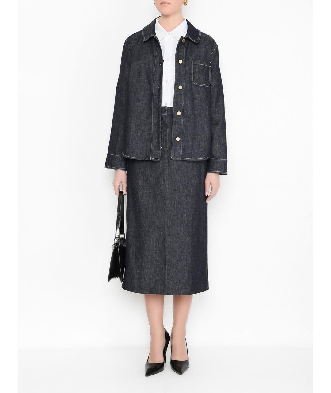 MAX MARA Темно-синяя хлопковая юбка миди, фото 6