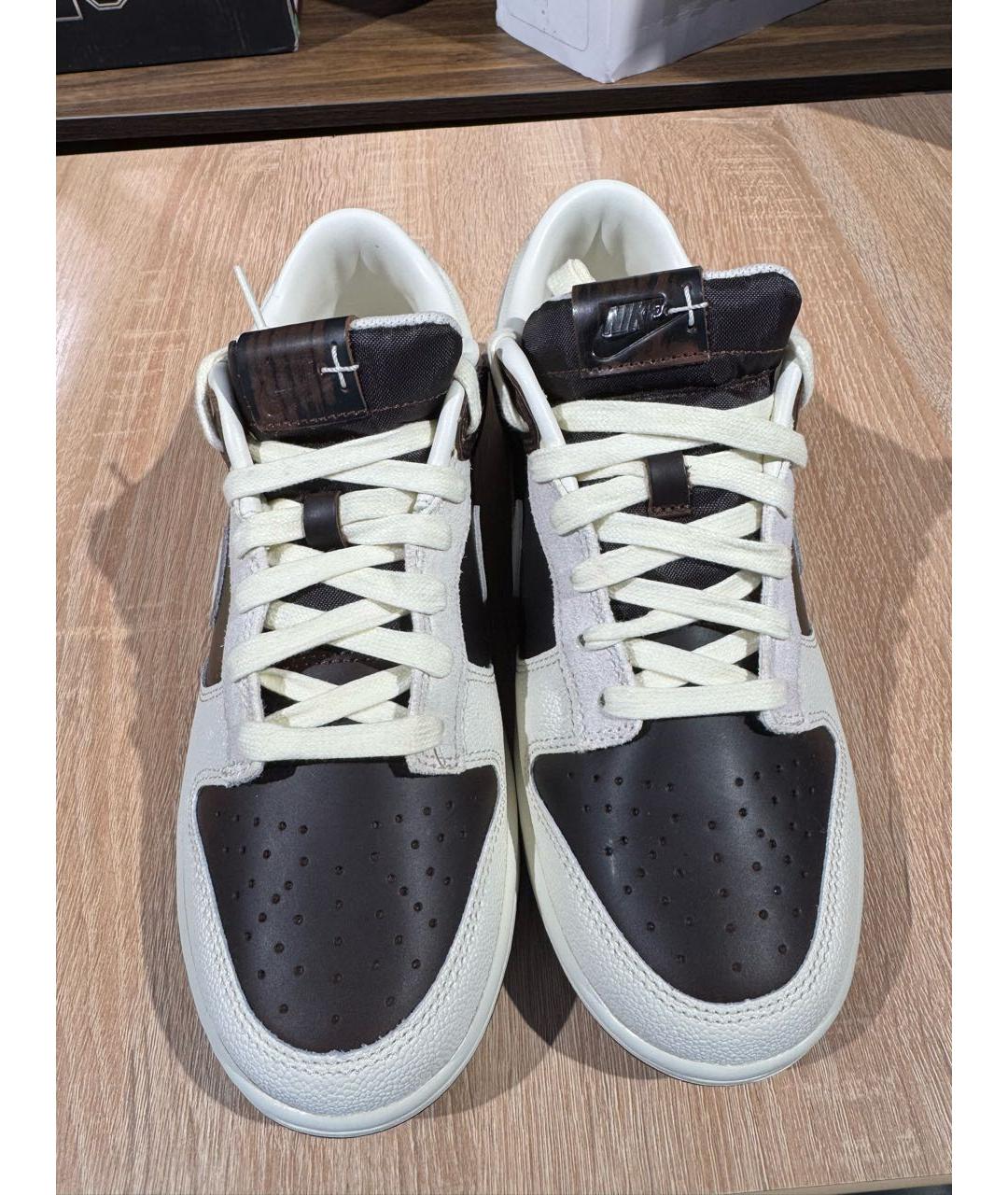 NIKE Коричневые кожаные низкие кроссовки / кеды, фото 2