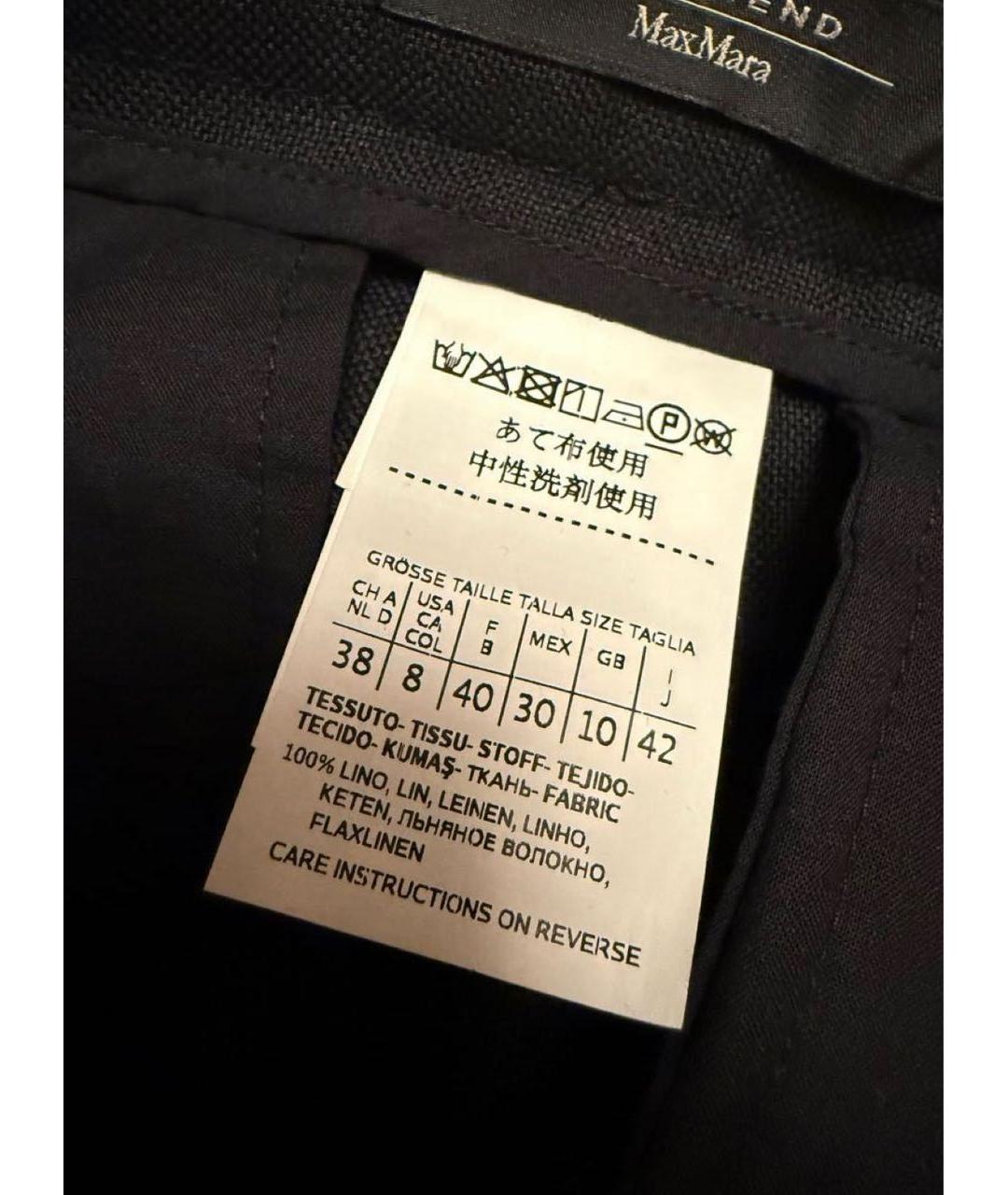 WEEKEND MAX MARA Черные льняные прямые брюки, фото 3