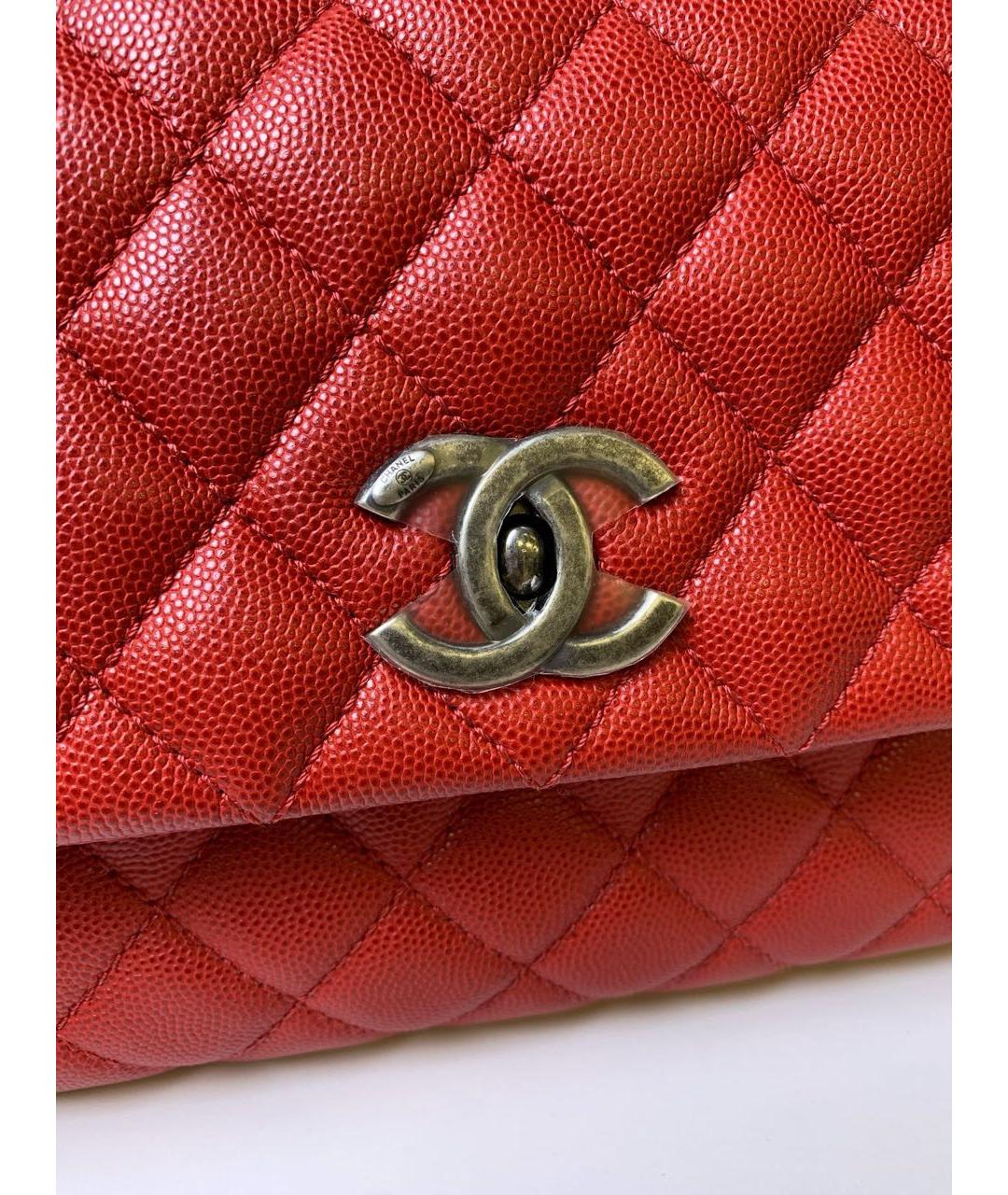 CHANEL Красная кожаная сумка с короткими ручками, фото 5