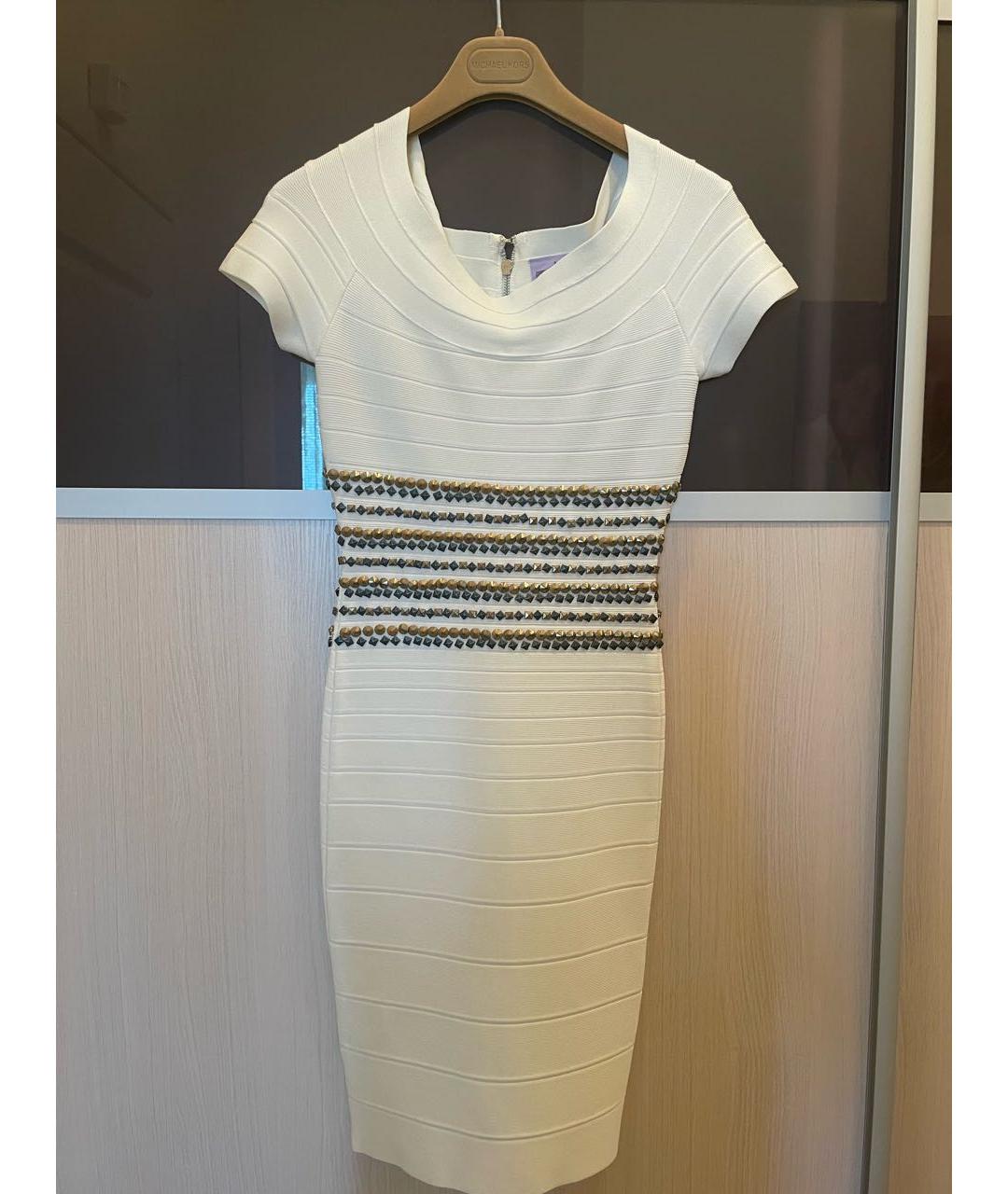 HERVE LEGER Белое вискозное коктейльное платье, фото 8