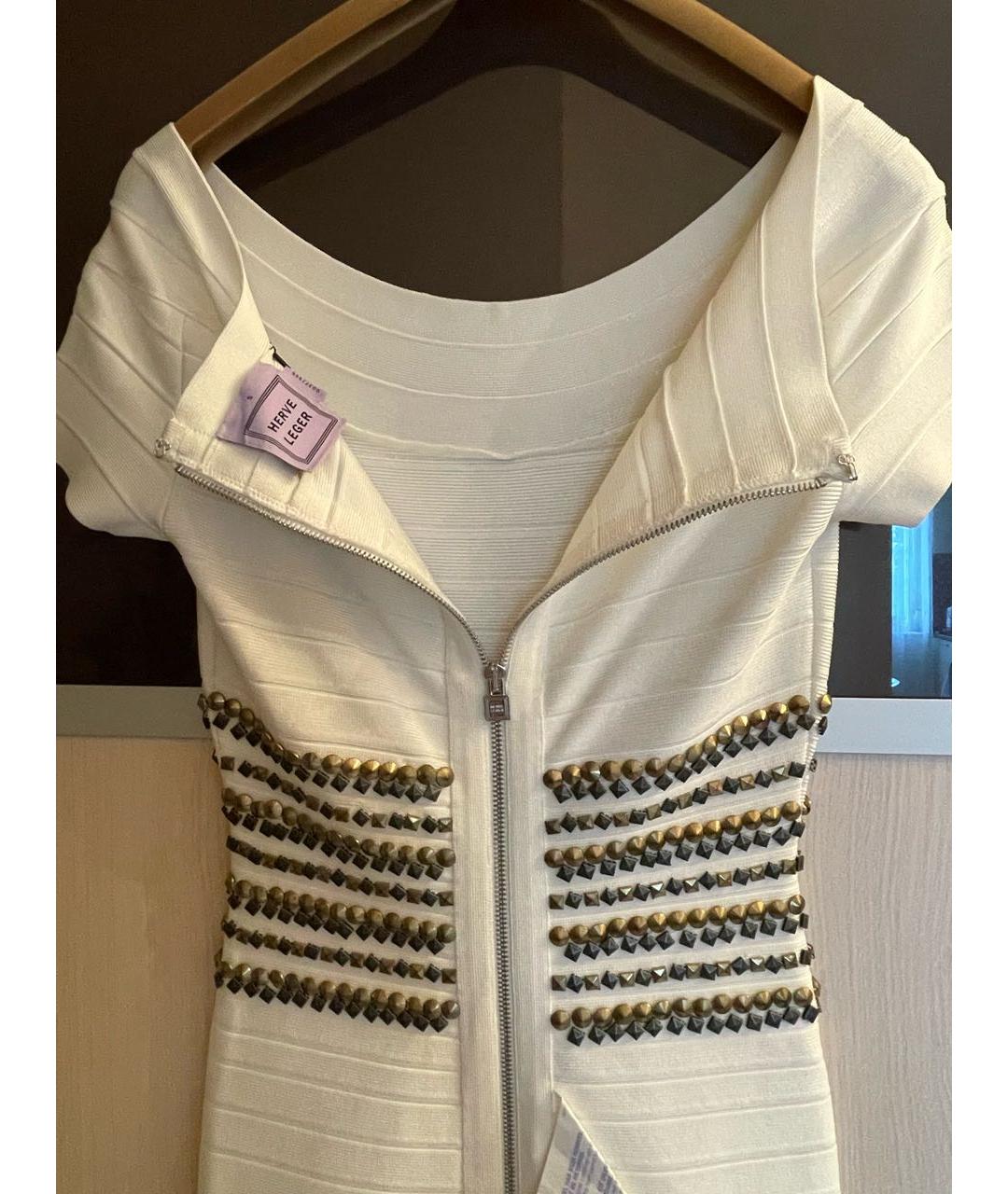 HERVE LEGER Белое вискозное коктейльное платье, фото 5