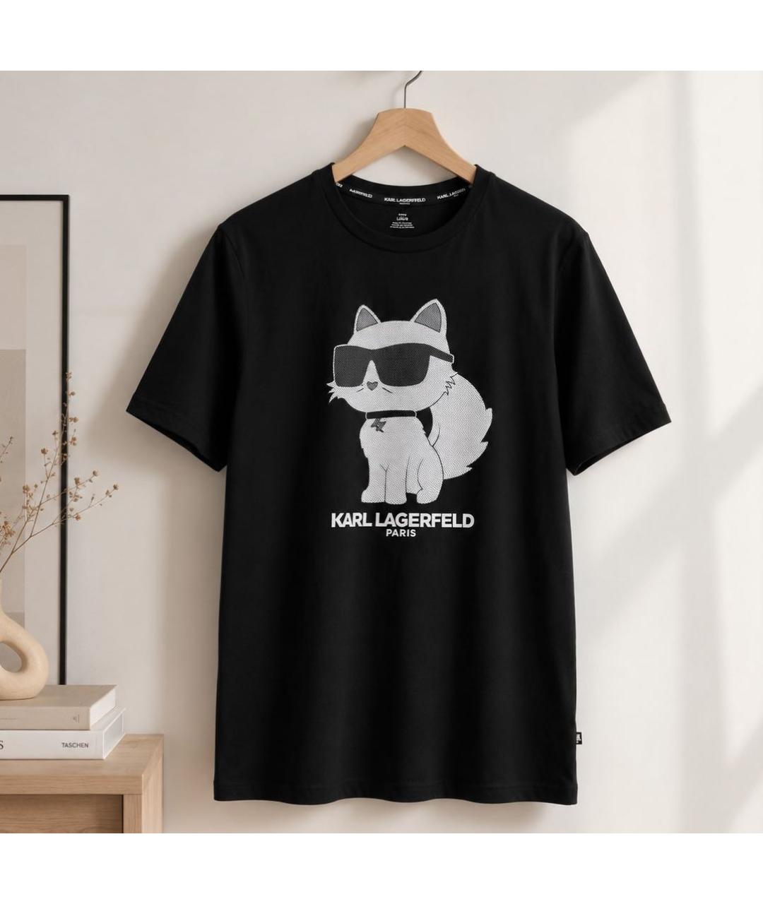 KARL LAGERFELD Черная хлопко-эластановая футболка, фото 5
