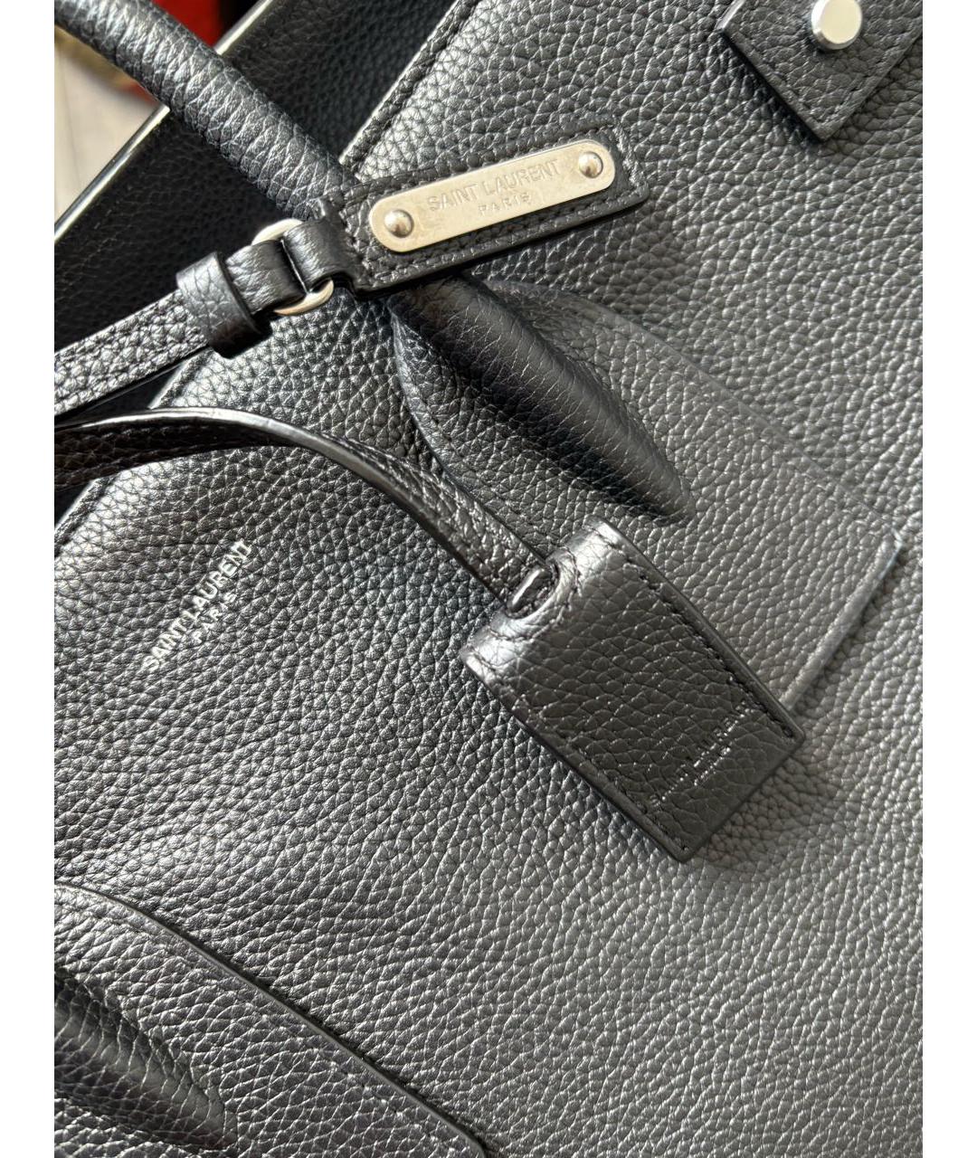 SAINT LAURENT Черная кожаная сумка тоут, фото 5