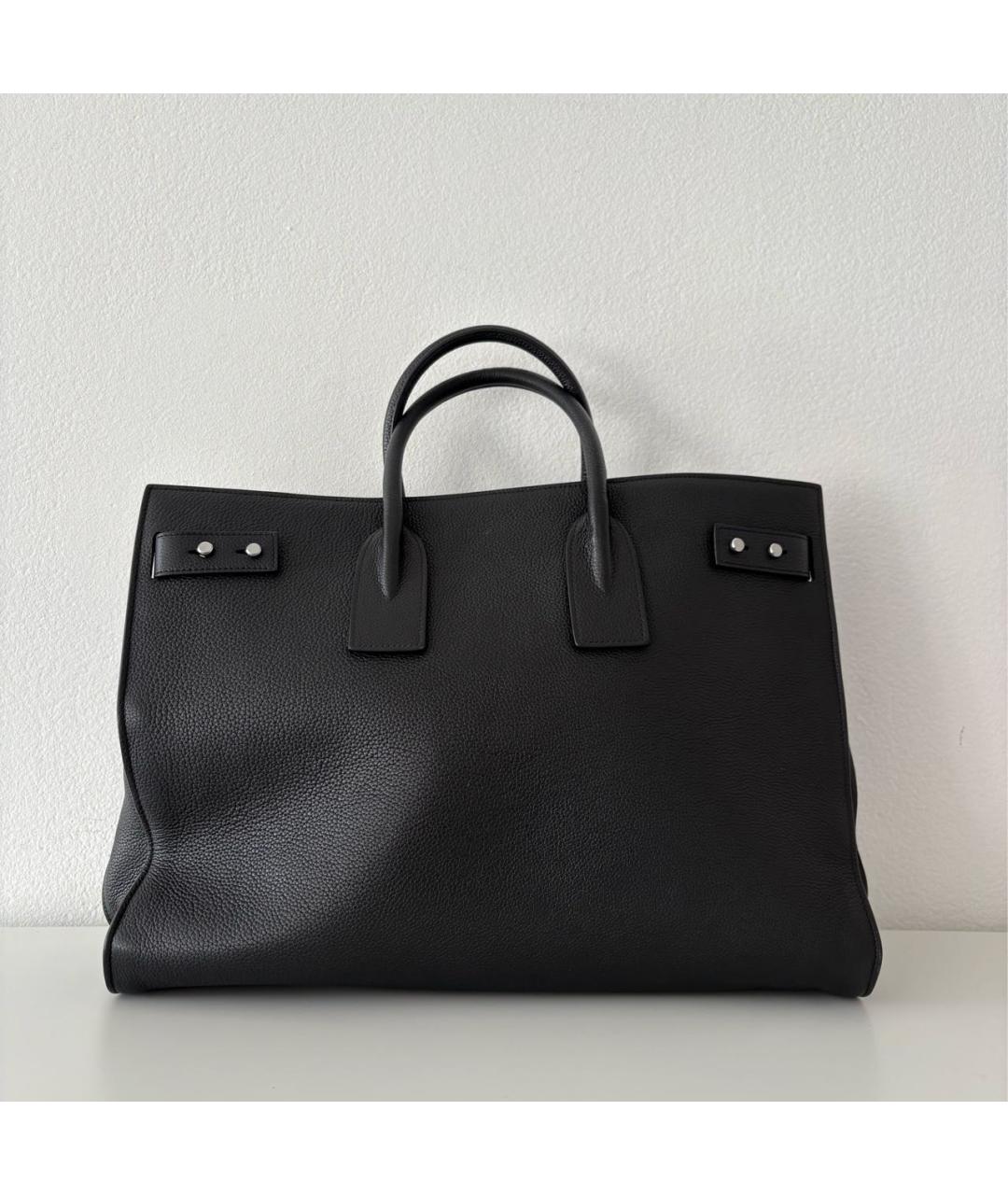 SAINT LAURENT Черная кожаная сумка тоут, фото 3