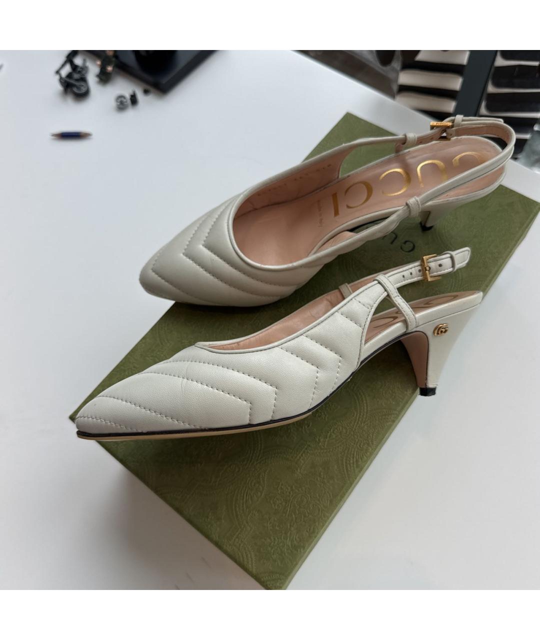GUCCI Бежевые кожаные босоножки, фото 9