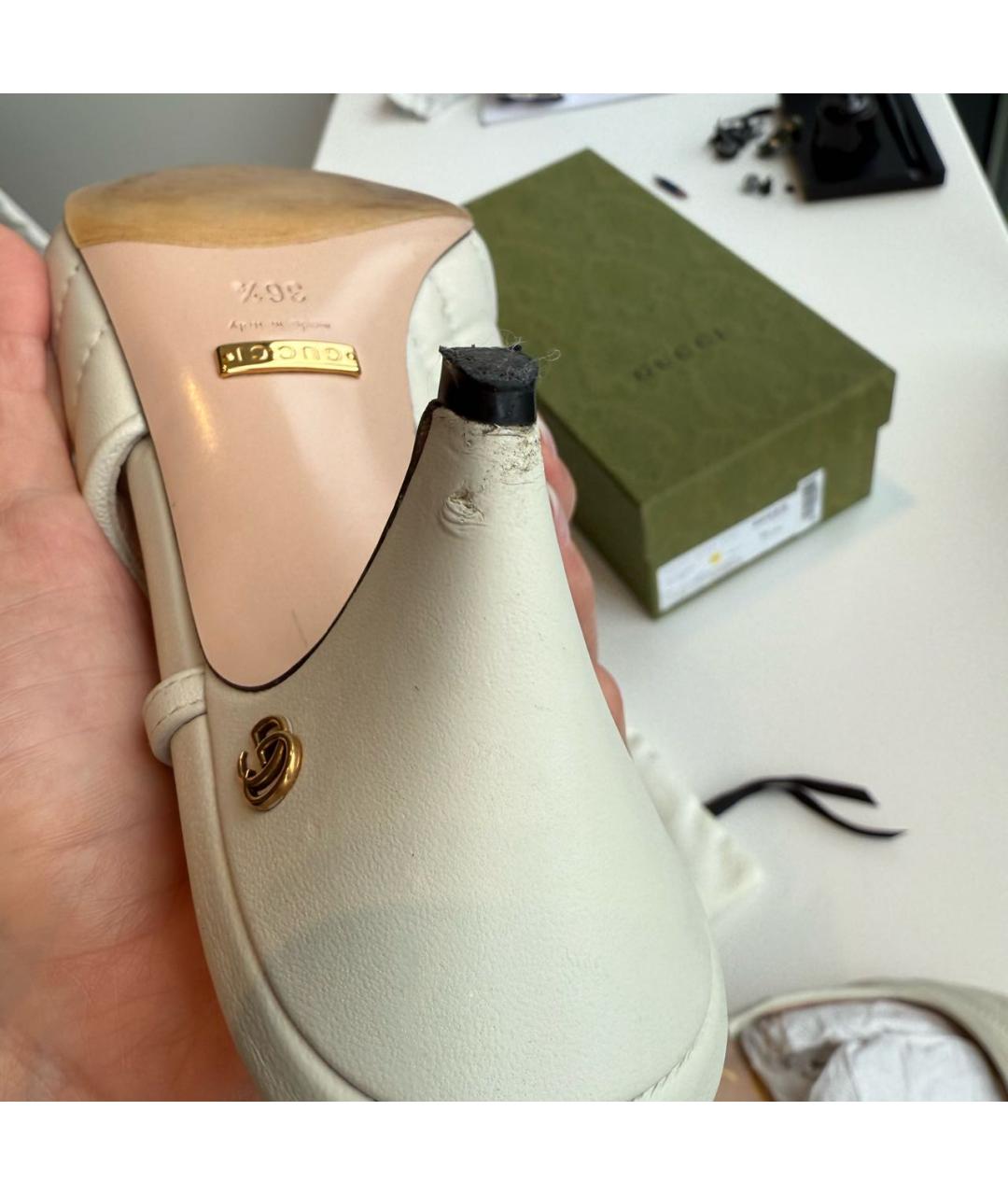 GUCCI Бежевые кожаные босоножки, фото 6