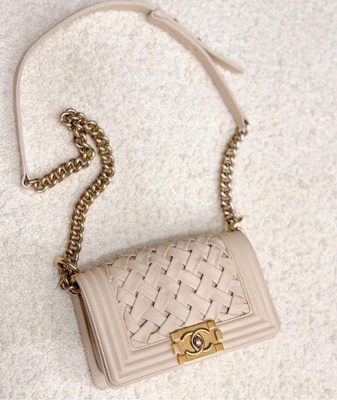 CHANEL Бежевая кожаная сумка через плечо, фото 8