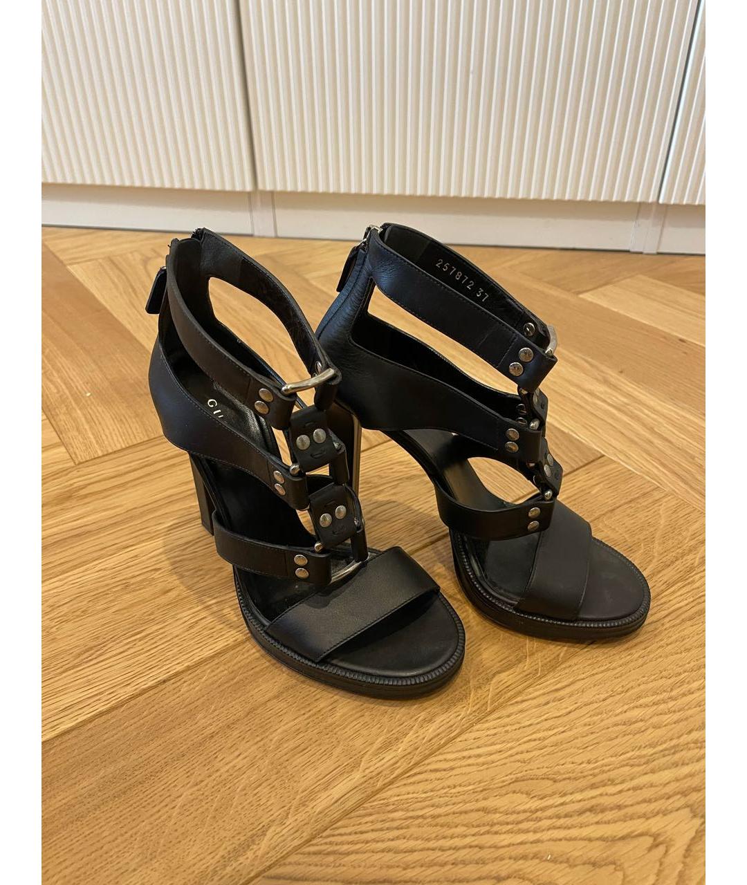 GUCCI Черные кожаные босоножки, фото 4