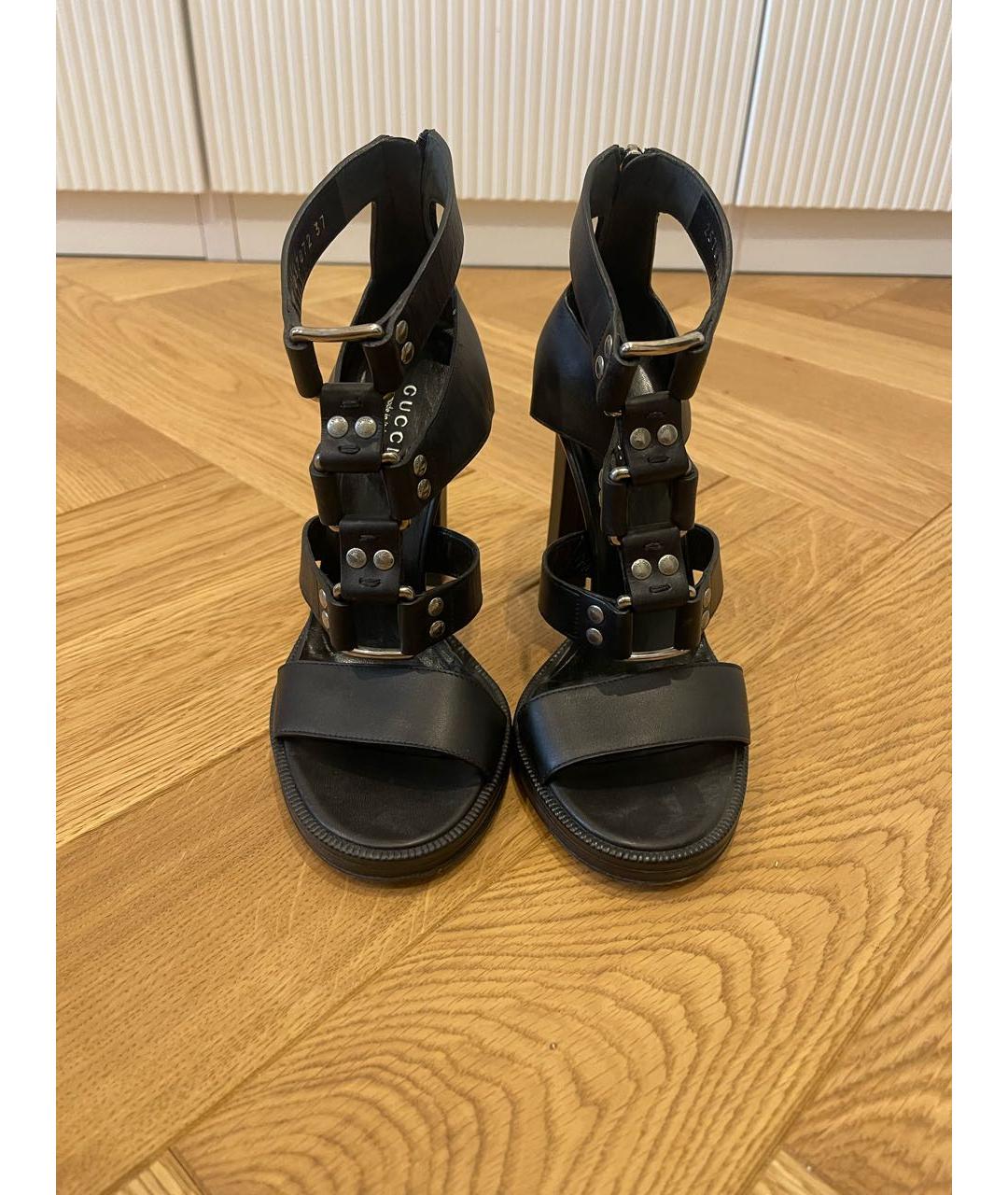 GUCCI Черные кожаные босоножки, фото 2