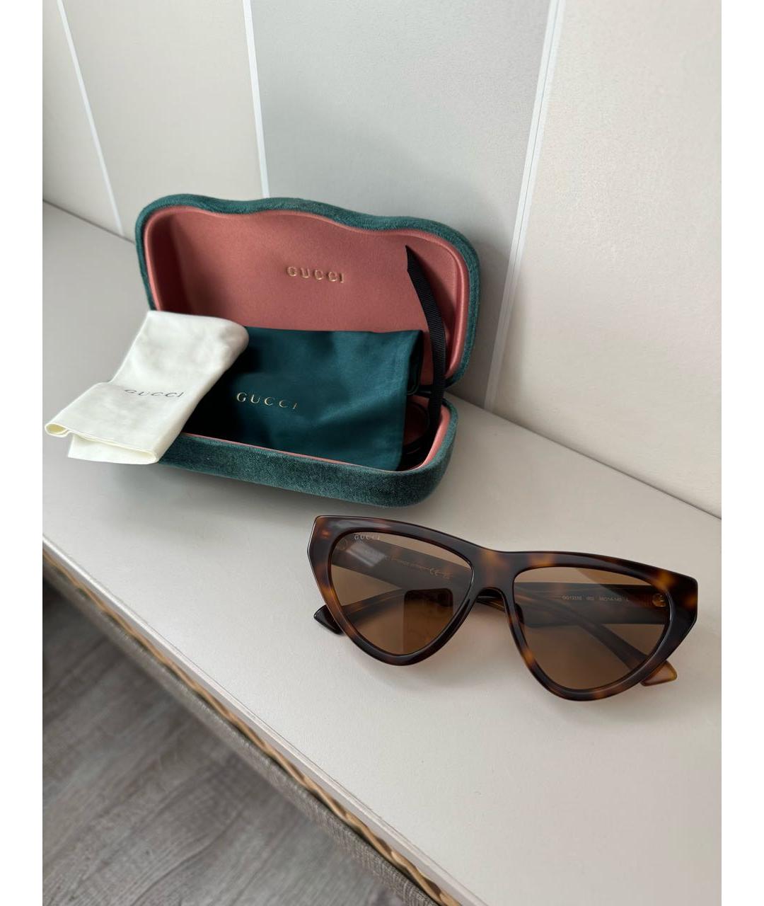 GUCCI Коричневые пластиковые солнцезащитные очки, фото 4