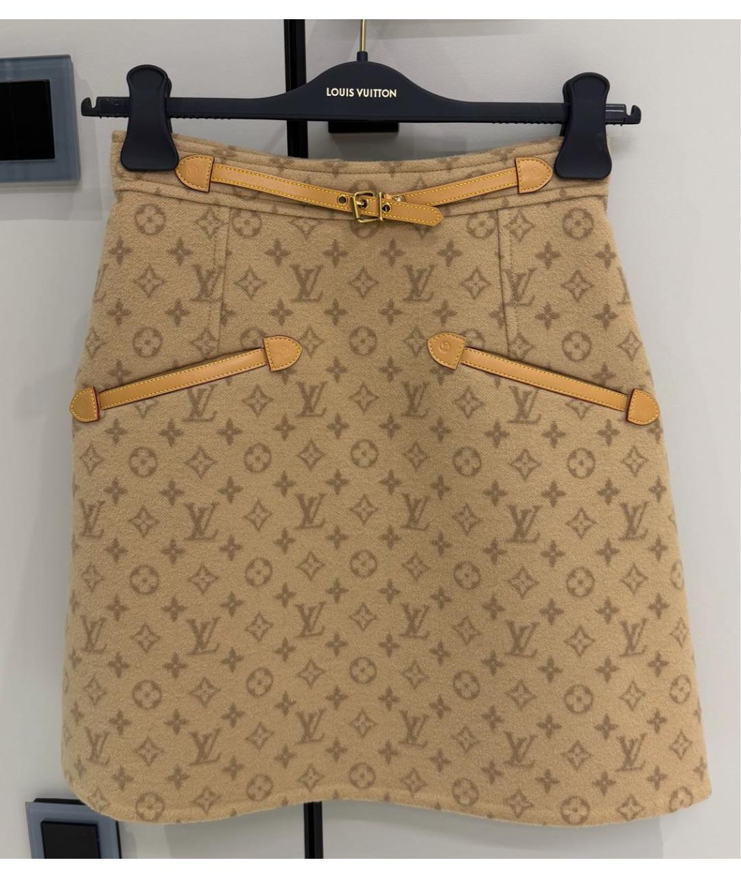 LOUIS VUITTON Коричневая шерстяная юбка мини, фото 8