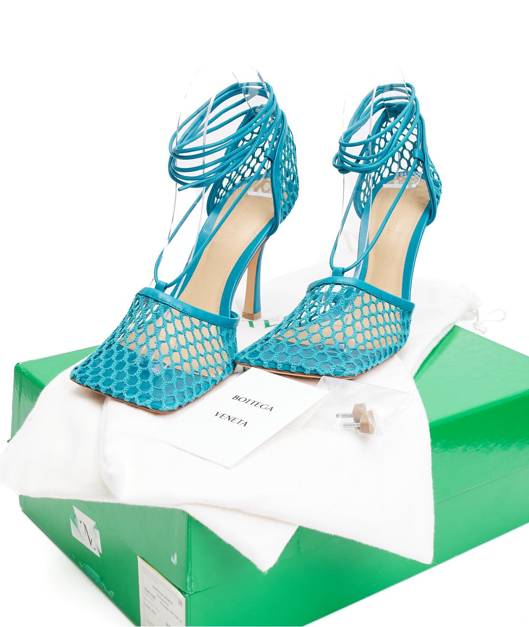 BOTTEGA VENETA Голубые текстильные босоножки, фото 7