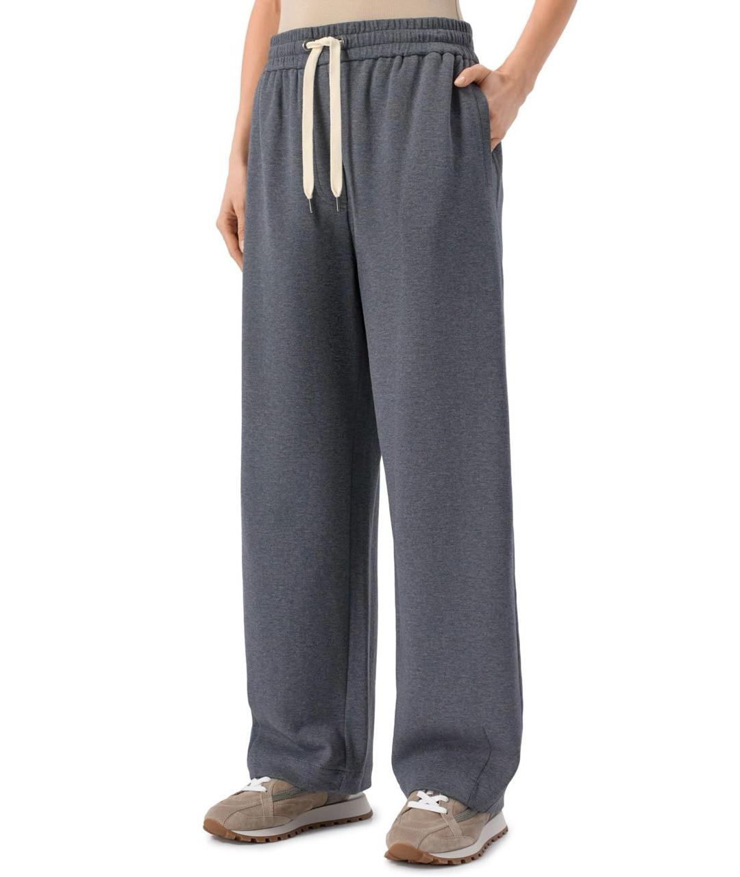 BRUNELLO CUCINELLI Антрацитовые хлопковые спортивные брюки и шорты, фото 2