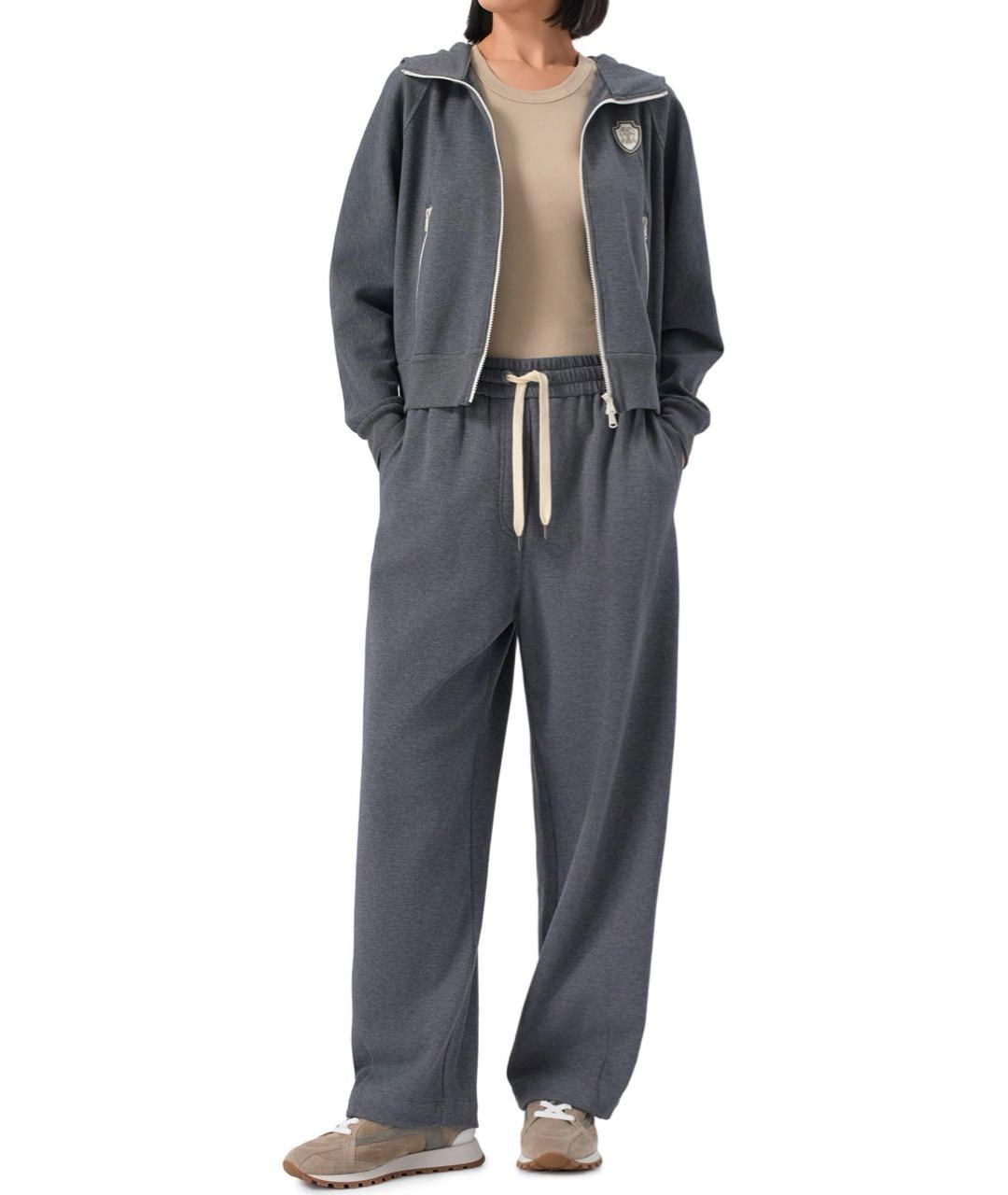 BRUNELLO CUCINELLI Антрацитовые хлопковые спортивные брюки и шорты, фото 5