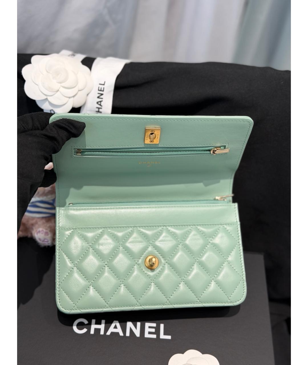 CHANEL Зеленая кожаная сумка через плечо, фото 5