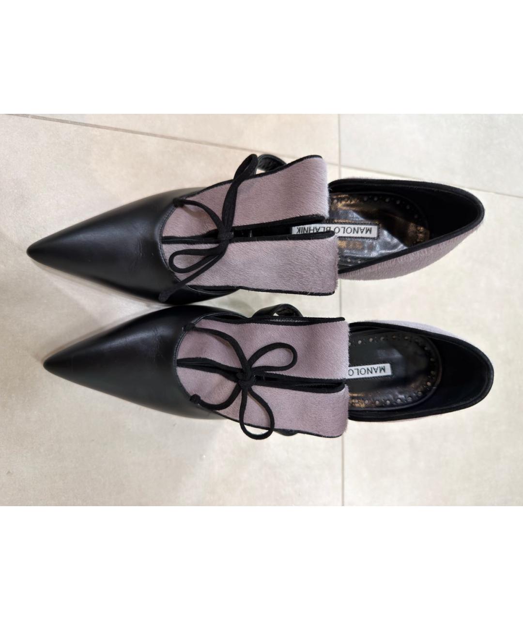MANOLO BLAHNIK Черные кожаные туфли, фото 2