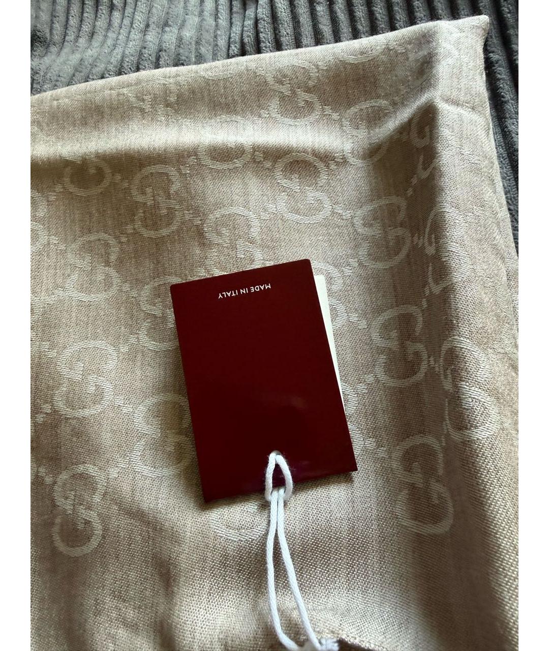 GUCCI Бежевый шерстяной шарф, фото 4