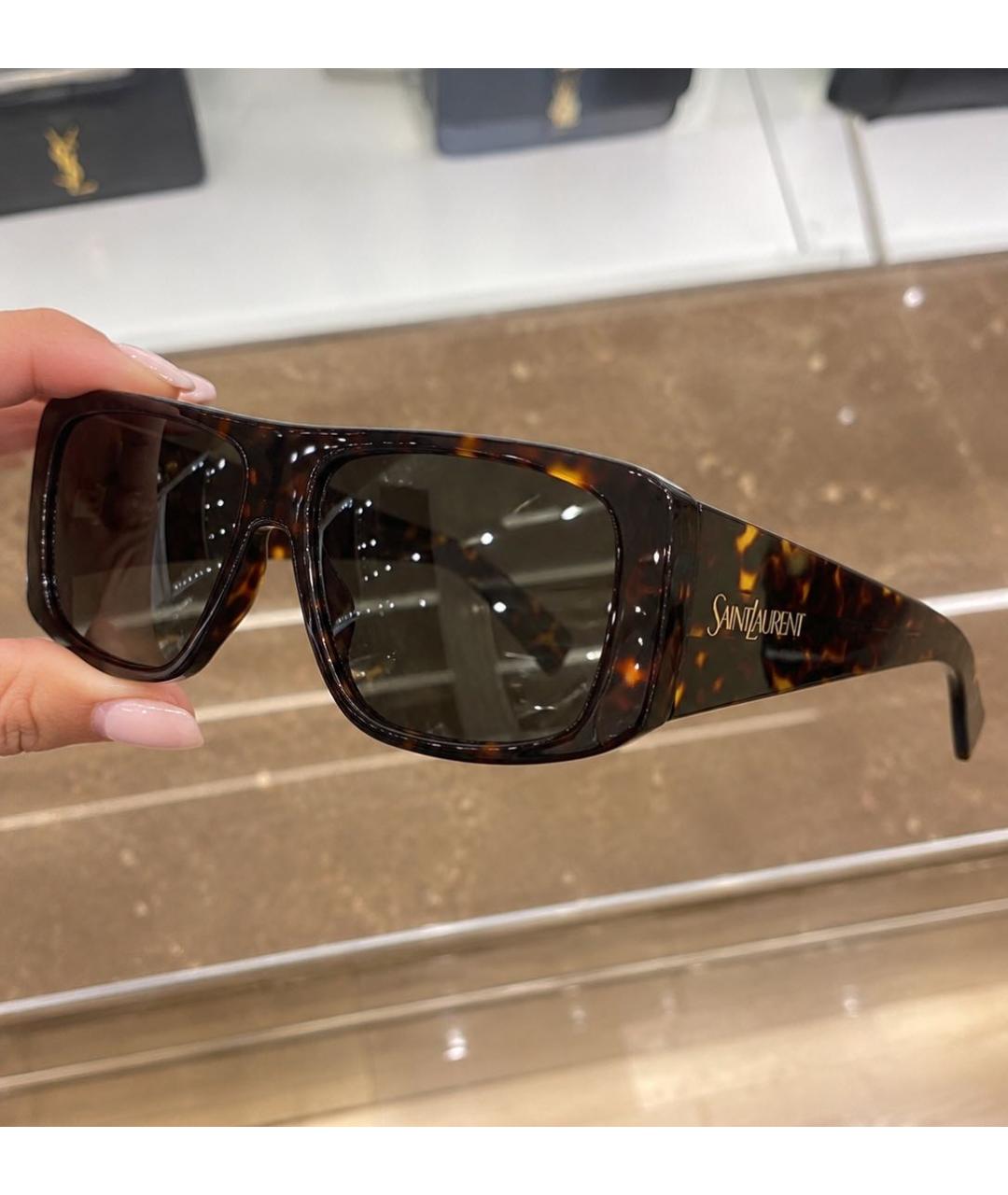 SAINT LAURENT Коричневые пластиковые солнцезащитные очки, фото 4
