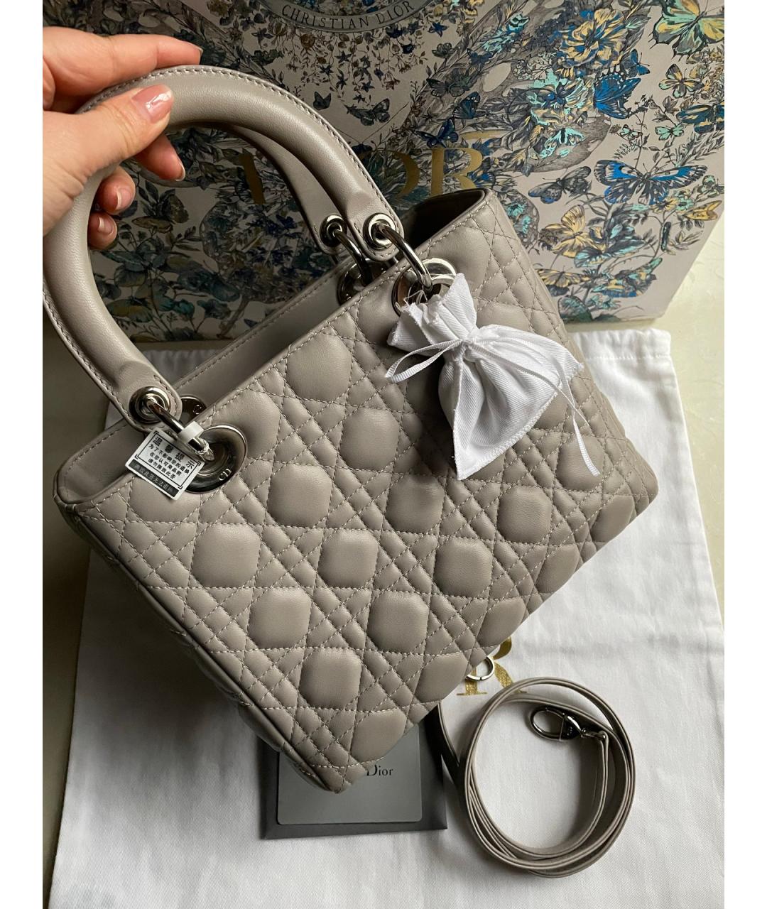 CHRISTIAN DIOR Серая кожаная сумка тоут, фото 2