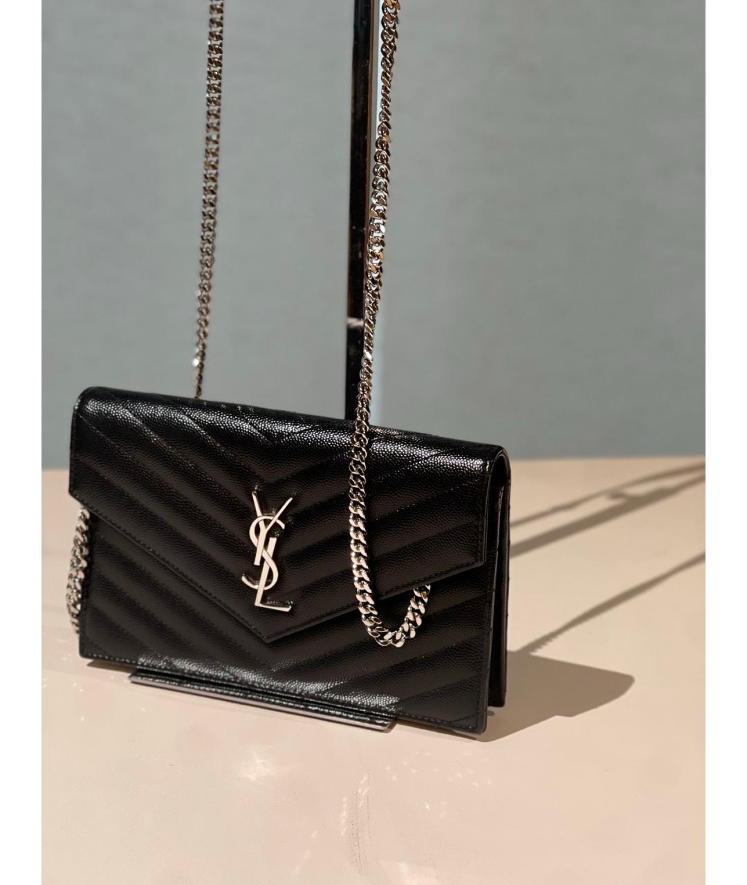 SAINT LAURENT Черная кожаная сумка через плечо, фото 3