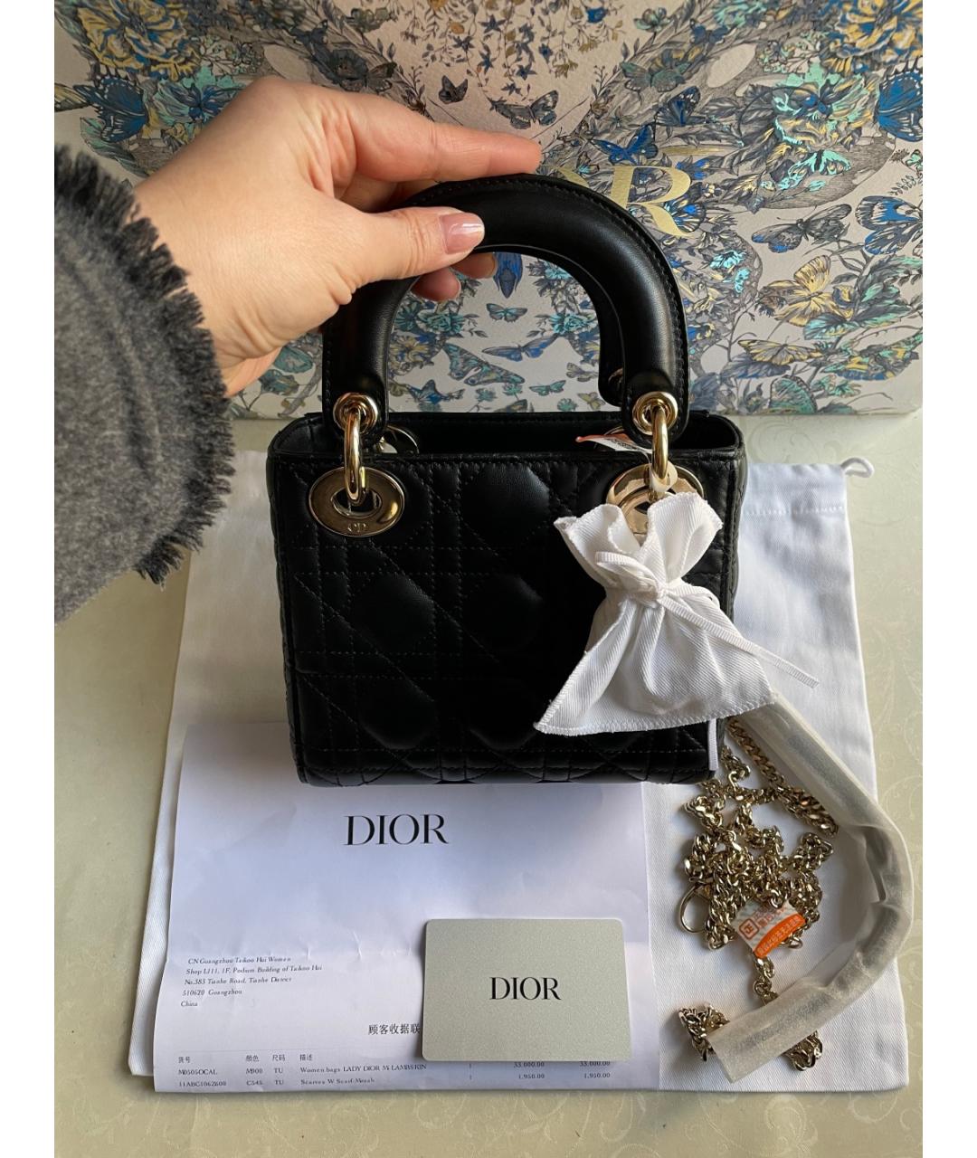 CHRISTIAN DIOR Черная кожаная сумка тоут, фото 7