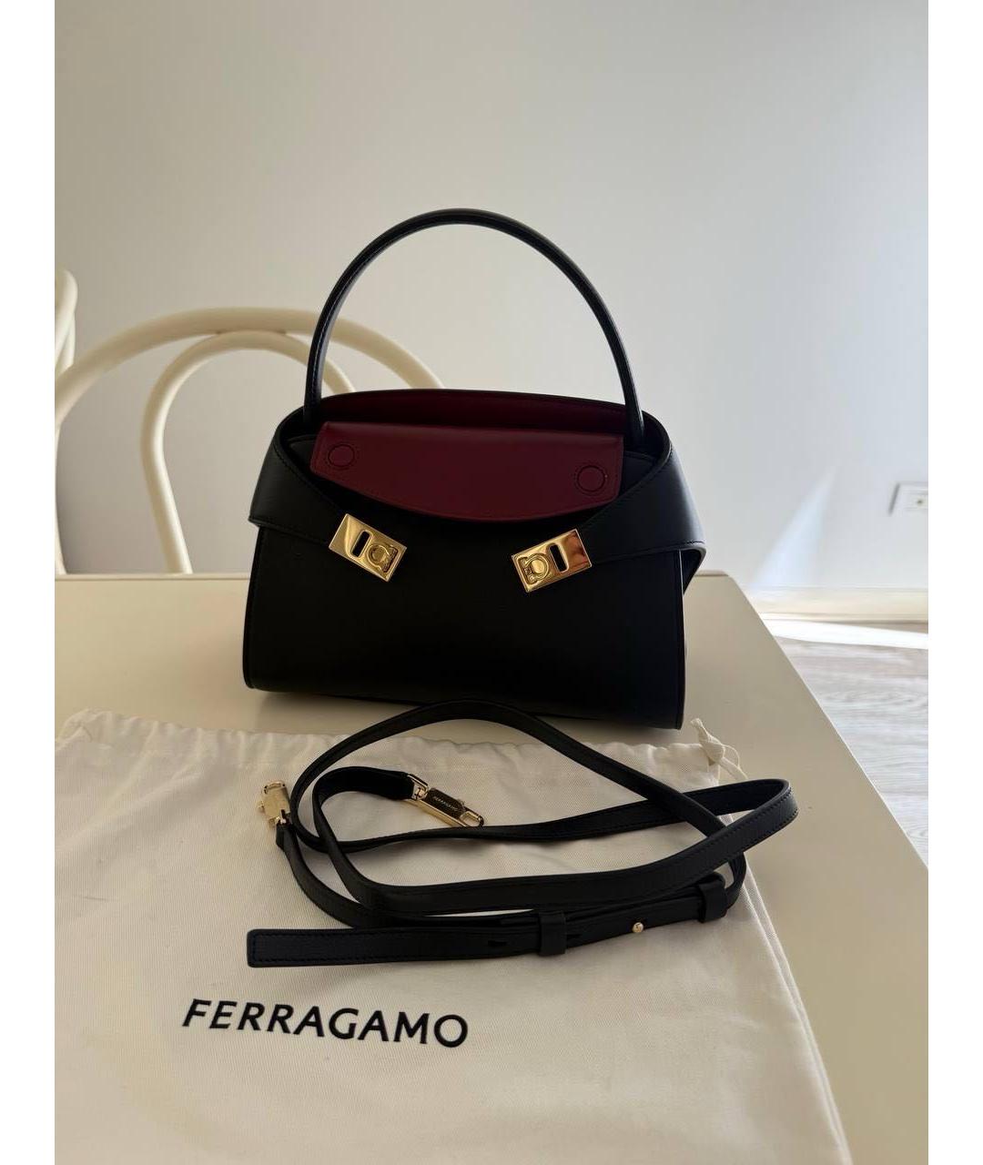 FERRAGAMO Черная кожаная сумка с короткими ручками, фото 3