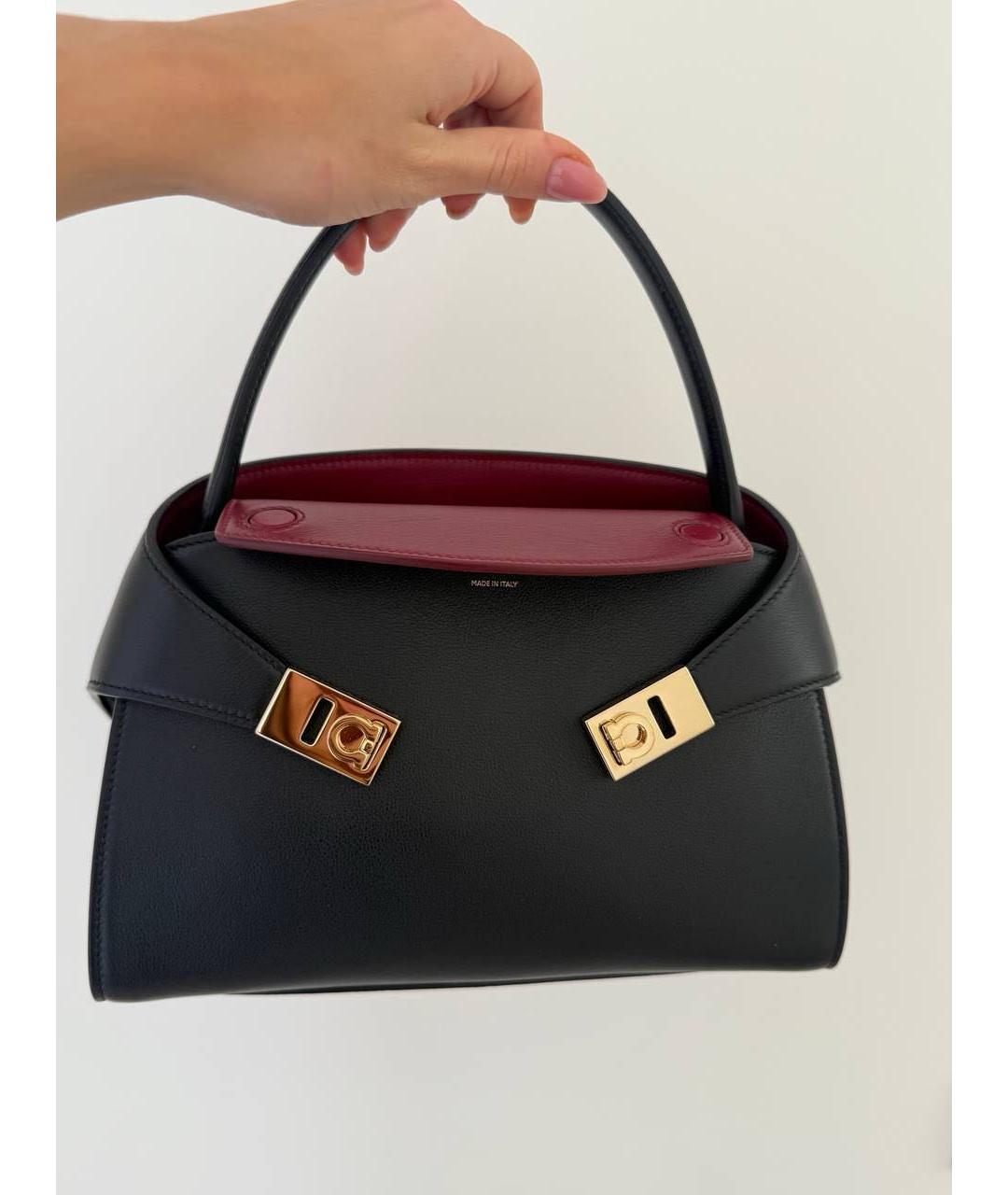 FERRAGAMO Черная кожаная сумка с короткими ручками, фото 8