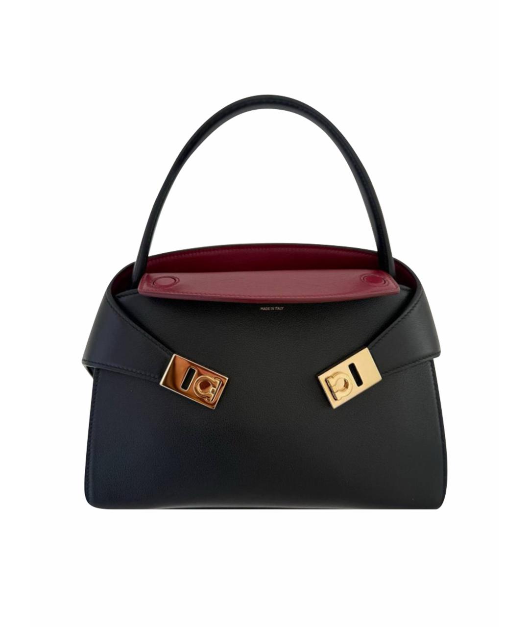 FERRAGAMO Черная кожаная сумка с короткими ручками, фото 1